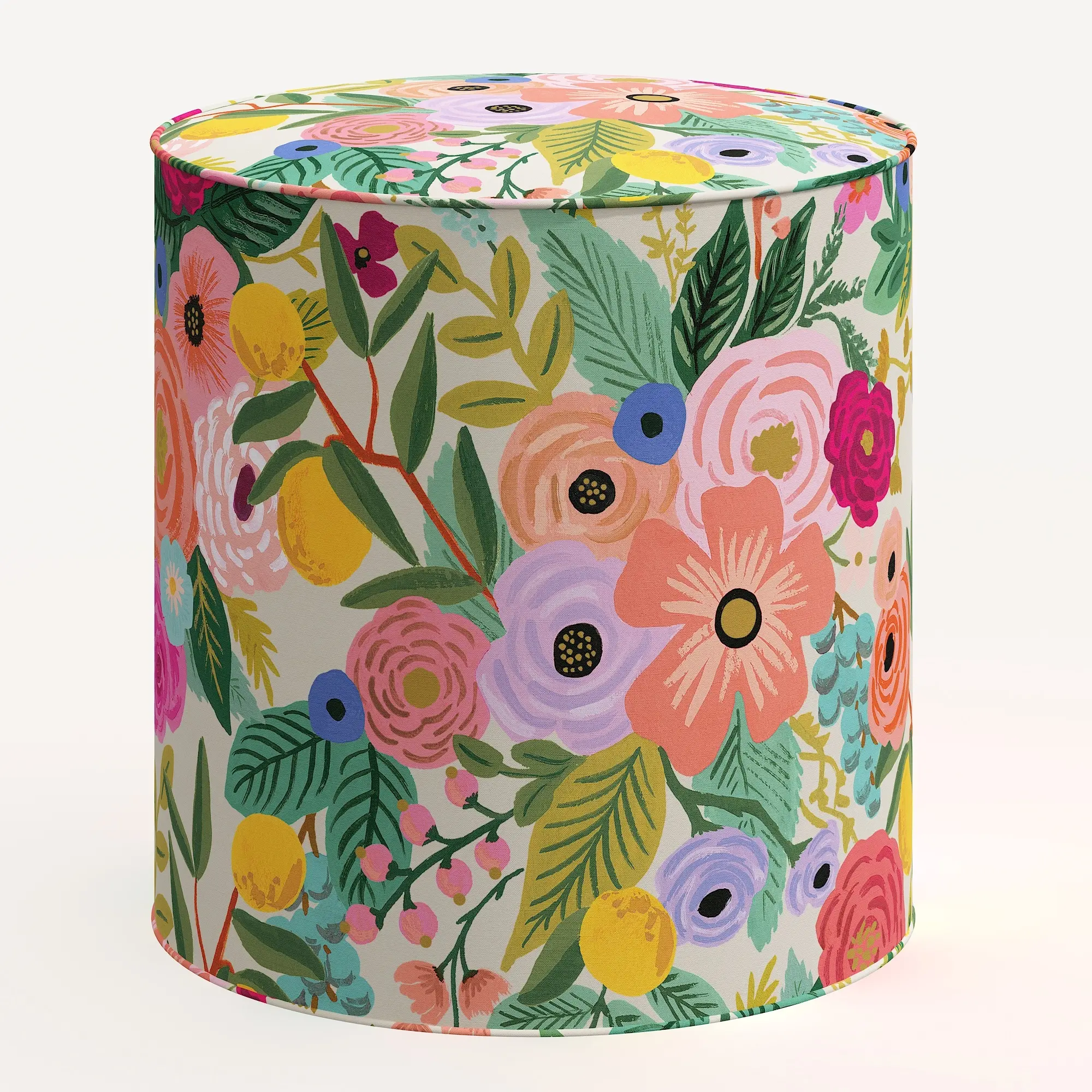 90-2RPCGRPRTLCB Rifle Paper Co. Billie Garden Party Pink Round Ottoman-1