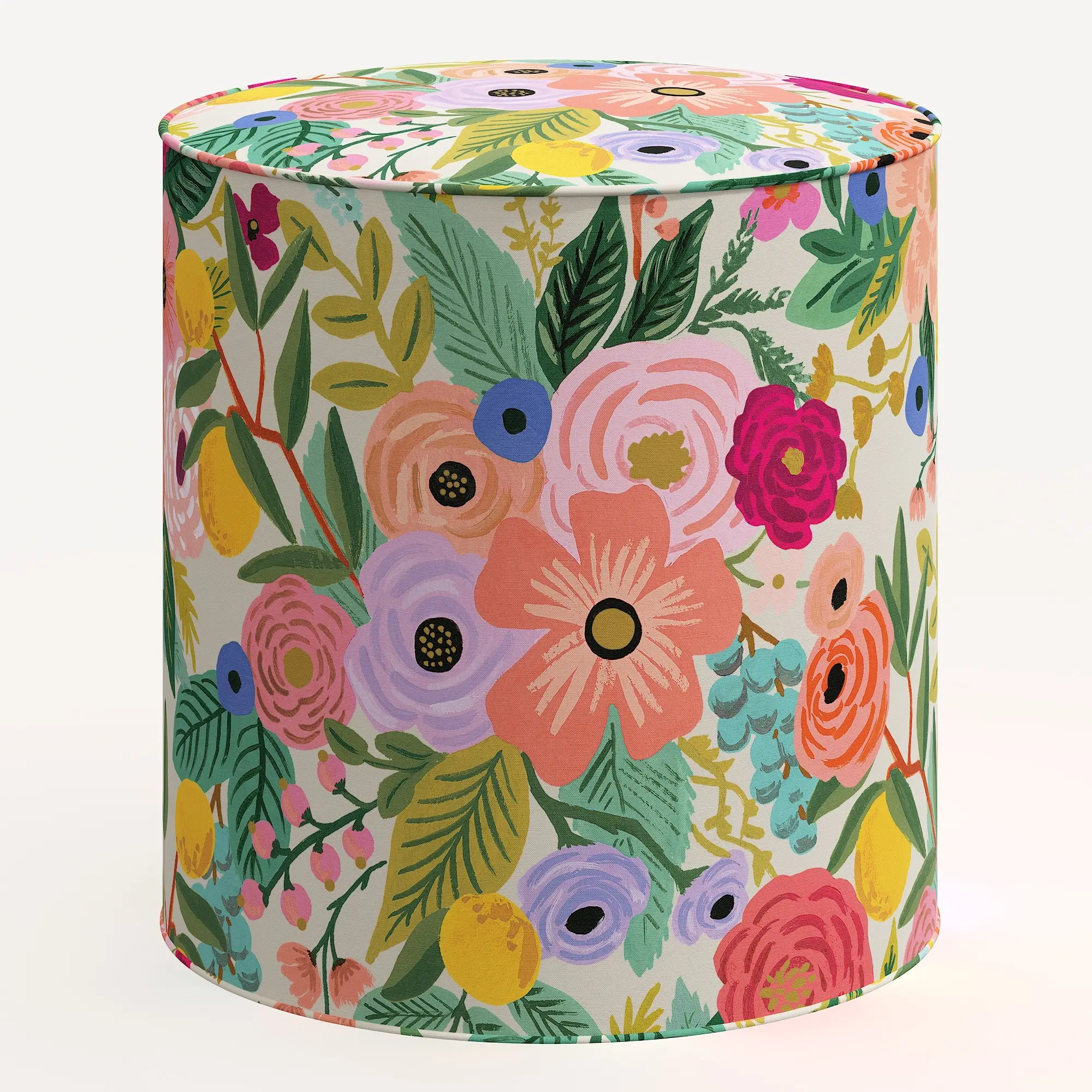 90-2RPCGRPRTLCB Rifle Paper Co. Billie Garden Party Pink Round Ottoman-3