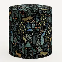 90-2RPCMNBLKLCB Rifle Paper Co. Billie Menagerie Black Round Ottoman