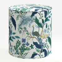 90-2RPCPCBLWHLCB Rifle Paper Co. Billie Blue Peacock Round Ottoman
