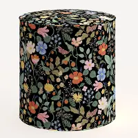 90-2RPCSTFLBLKLCB Rifle Paper Co. Billie Black Strawberry Fields Round Ottoman