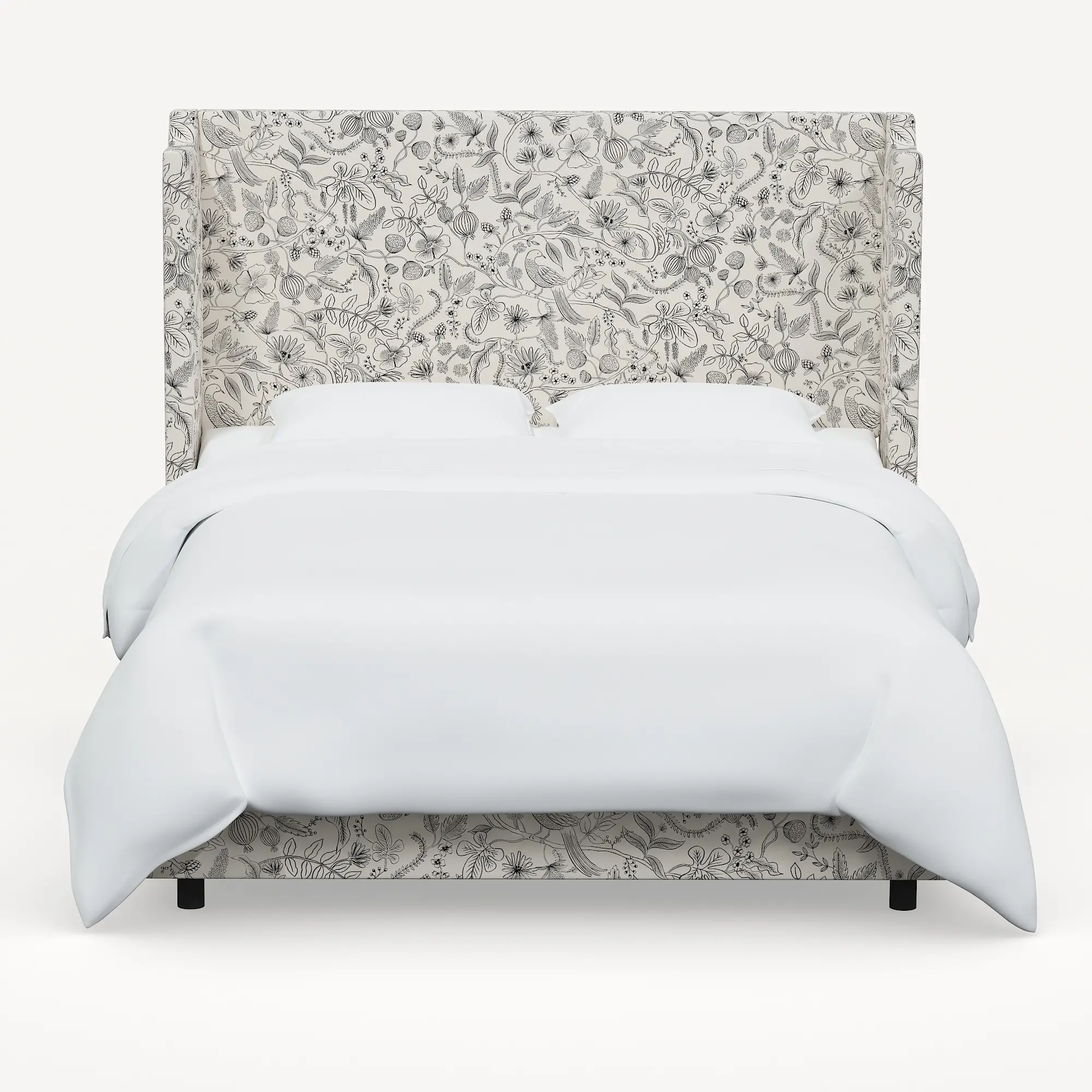 970BEDRPCAVBLKCRMLCB Rifle Paper Co Hawthorne Aviary Cream and Black Twin Wingback Bed-1