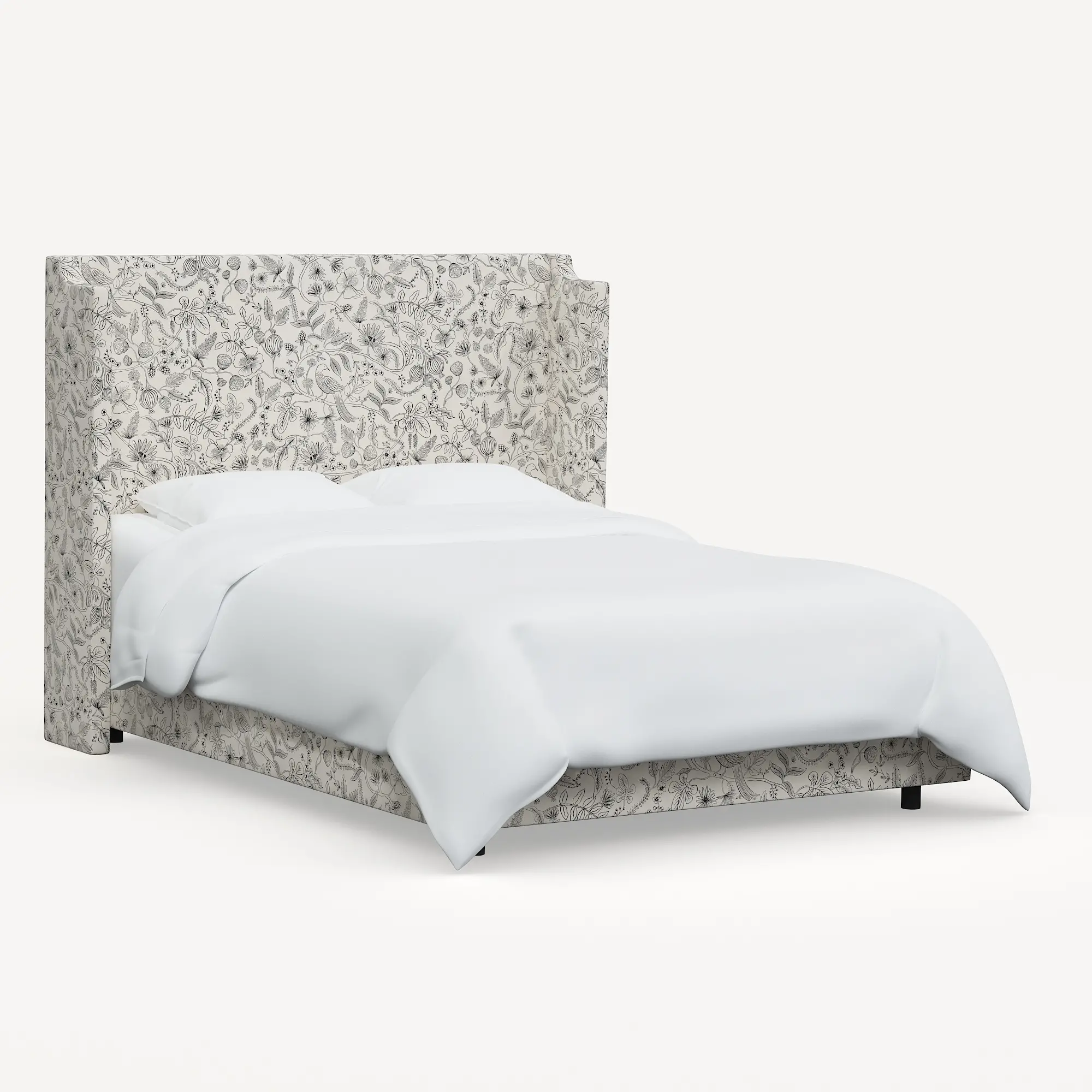 972BEDRPCAVBLKCRMLCB Rifle Paper Co Hawthorne Aviary Cream and Black Queen Wingback Bed-3