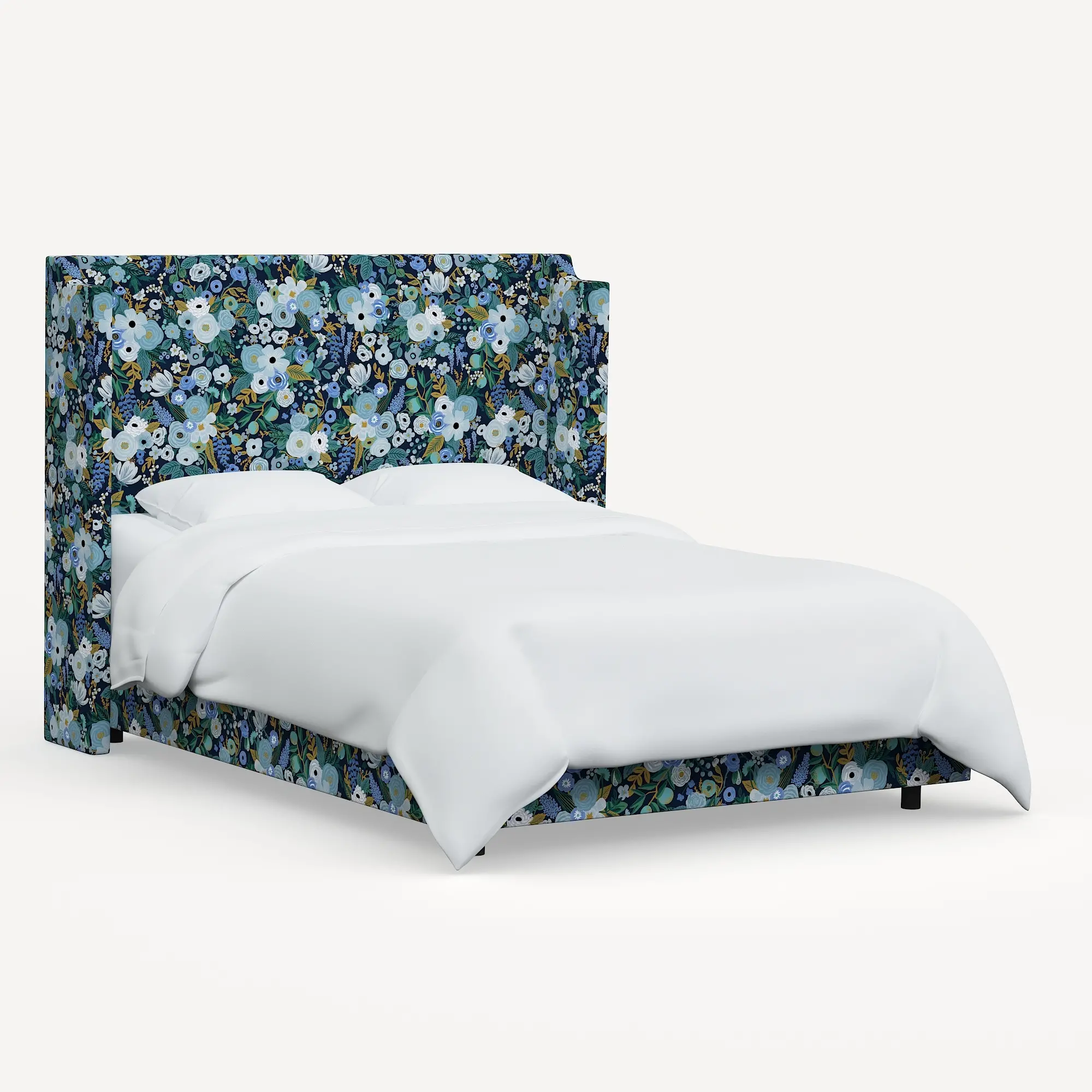 970BEDRPCGRPRBLULCB Rifle Paper Co Hawthorne Garden Party Blue Twin Wingback Bed-4
