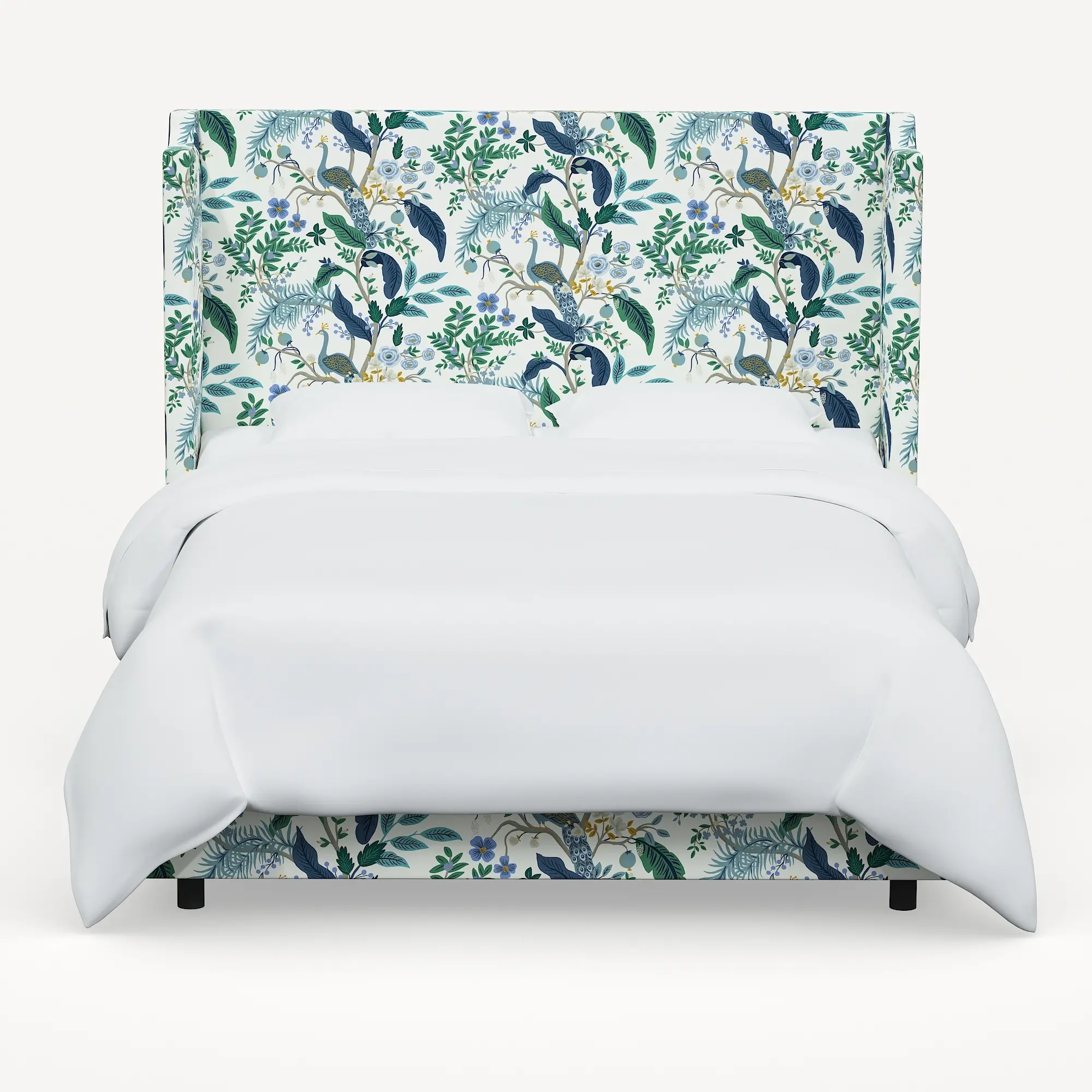 973BEDRPCPCBLWHLCB Rifle Paper Co Hawthorne Blue Peacock King Wingback Bed-1