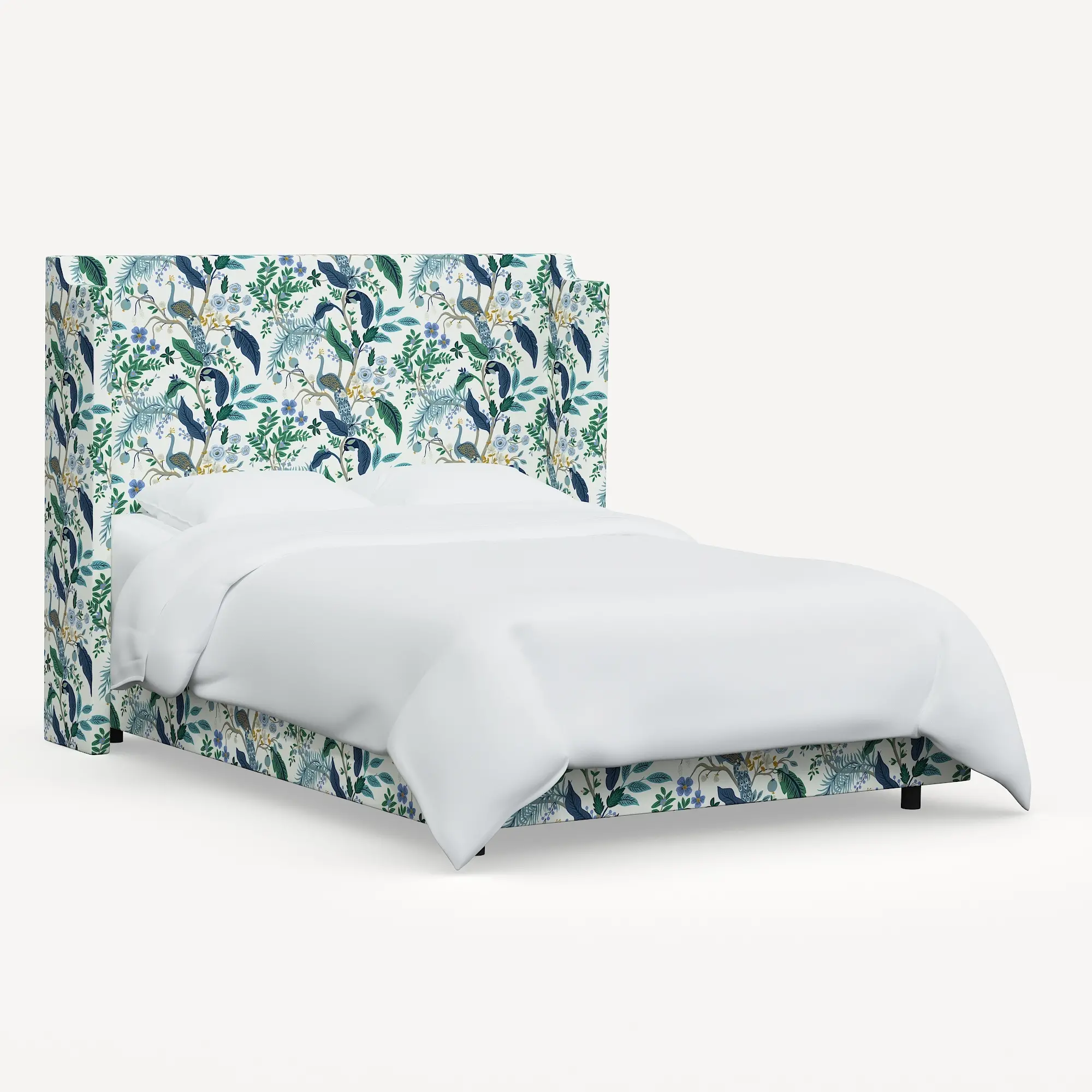 973BEDRPCPCBLWHLCB Rifle Paper Co Hawthorne Blue Peacock King Wingback Bed-3