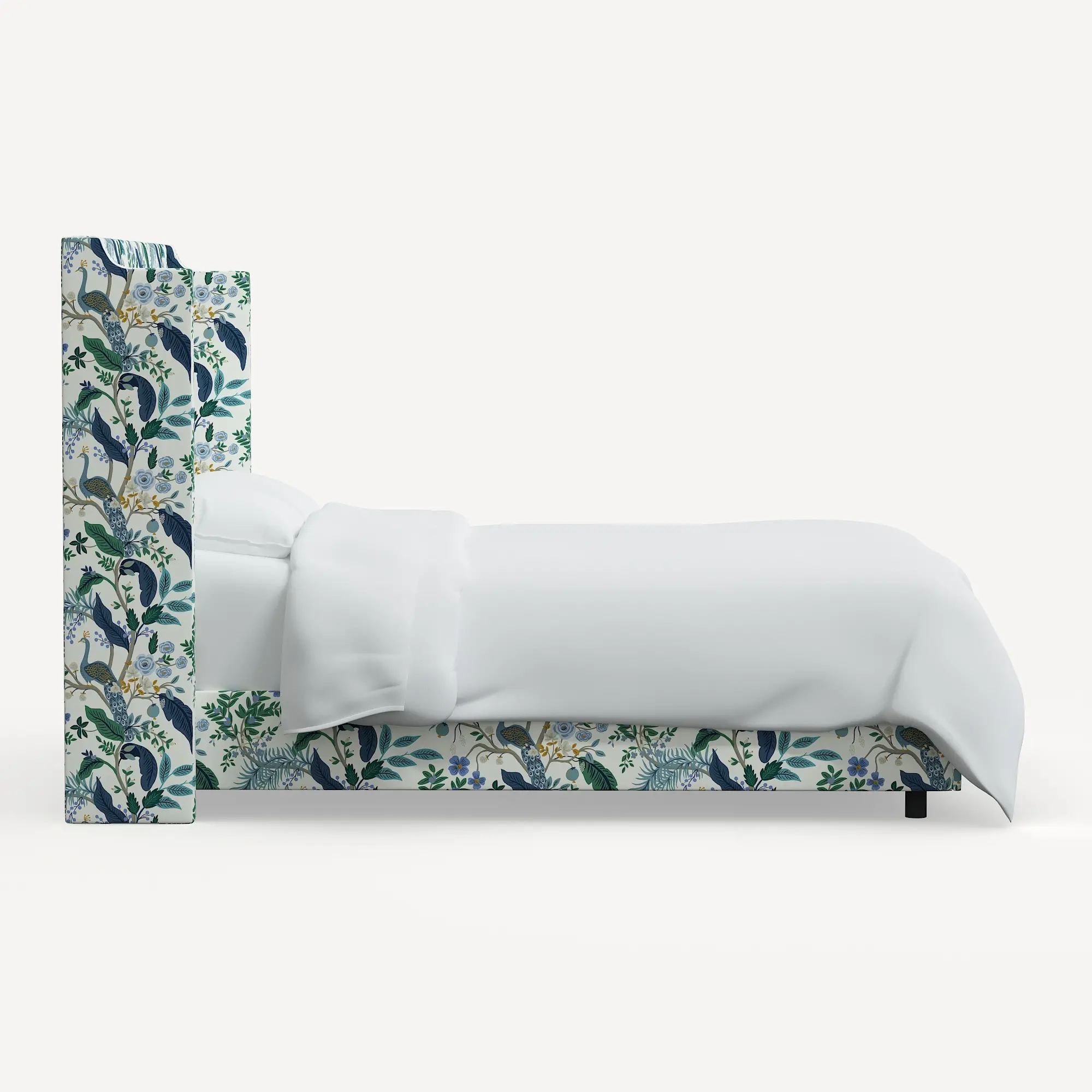 973BEDRPCPCBLWHLCB Rifle Paper Co Hawthorne Blue Peacock King Wingback Bed-4