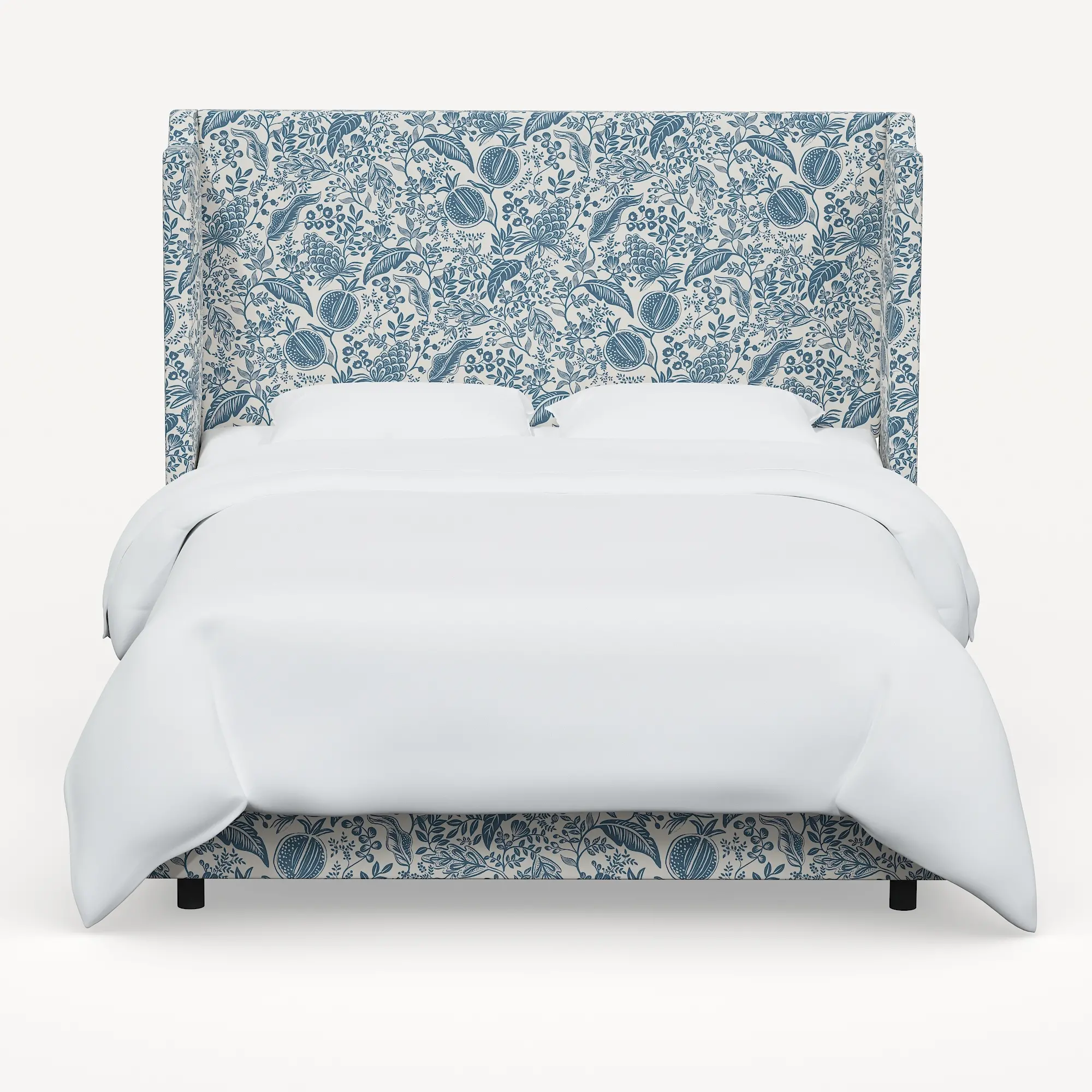 972BEDRPCPMBLULCB Rifle Paper Co Hawthorne Blue Pomegranate Queen Wingback Bed-1