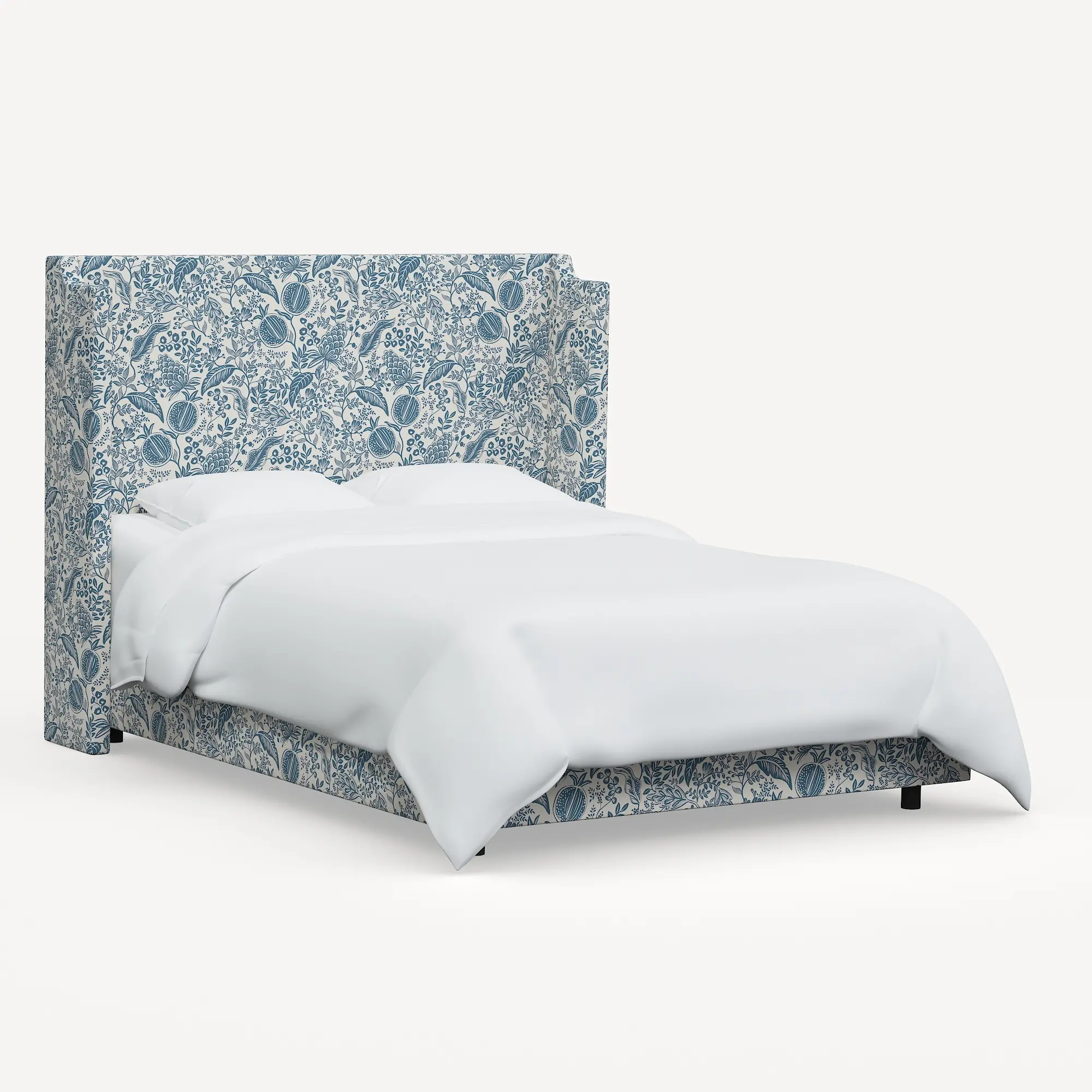 972BEDRPCPMBLULCB Rifle Paper Co Hawthorne Blue Pomegranate Queen Wingback Bed-3