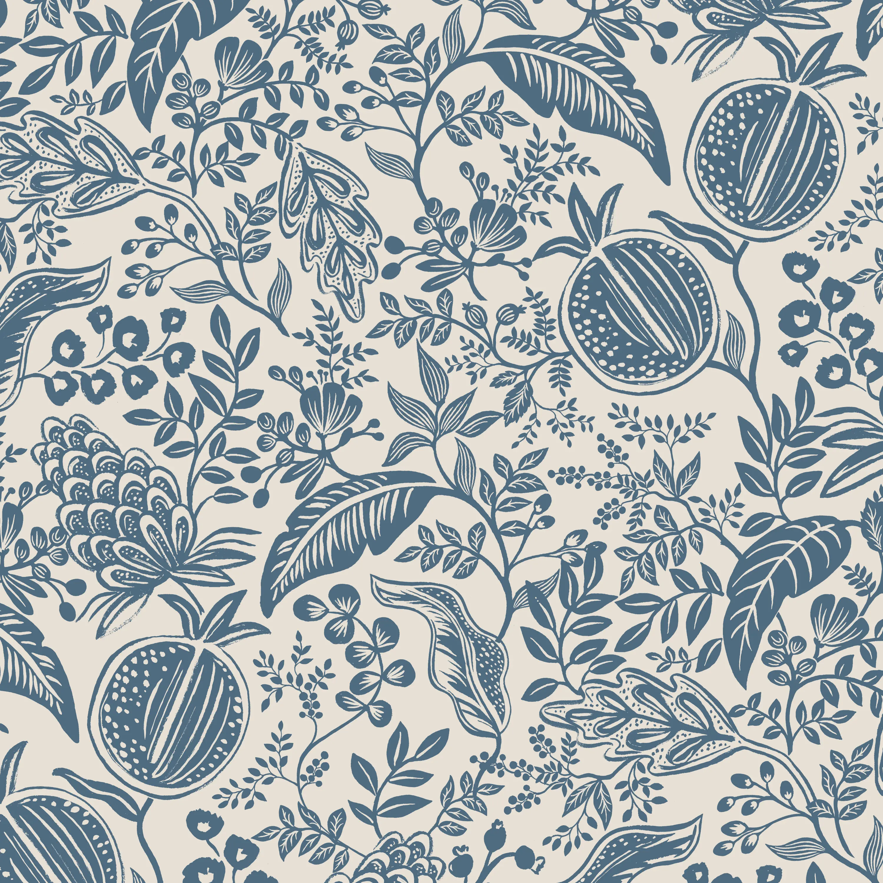 972BEDRPCPMBLULCB Rifle Paper Co Hawthorne Blue Pomegranate Queen Wingback Bed-5