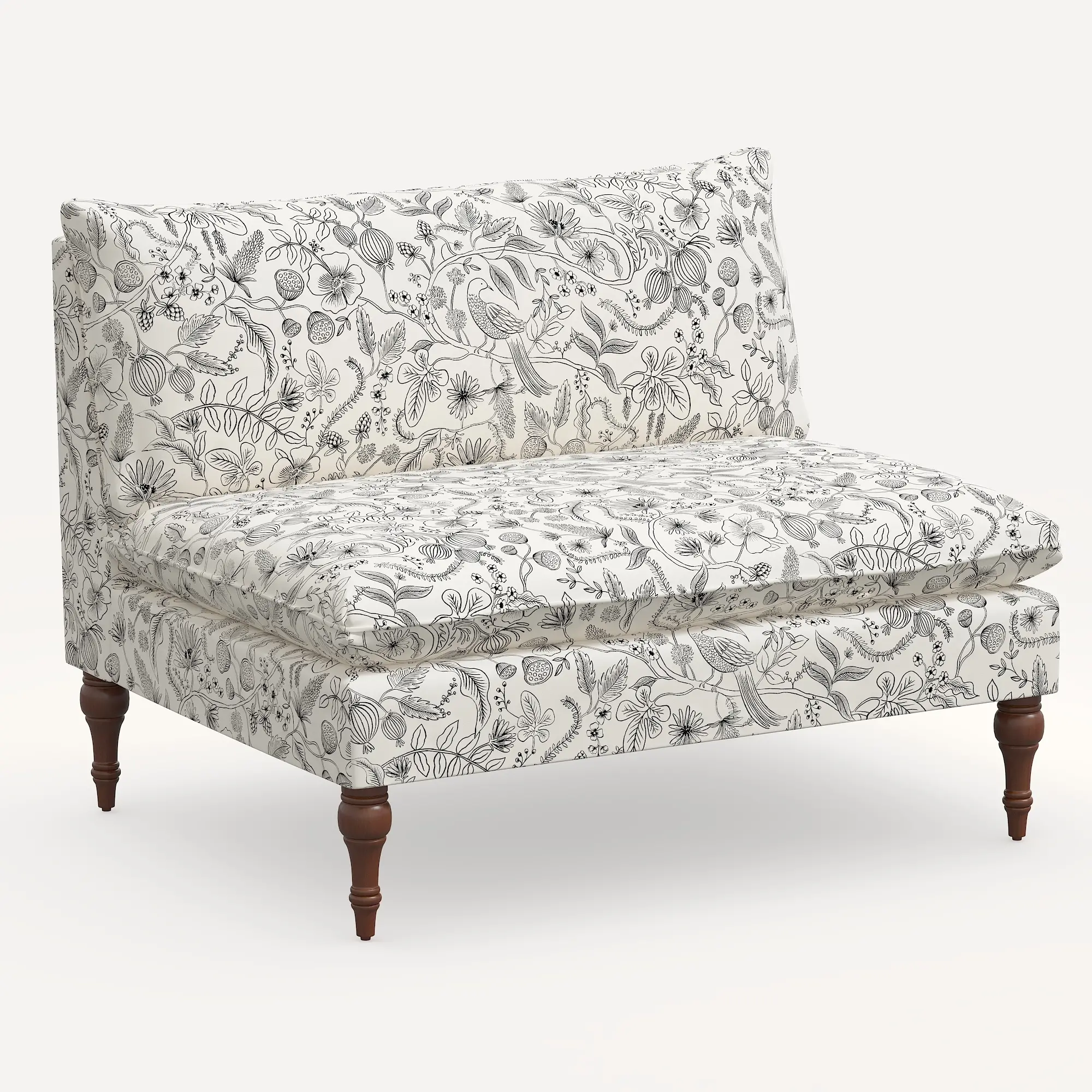 2206RPCAVBLKCRMLCB Rifle Paper Co. Louie Aviary Cream & Black Armless Loveseat-2