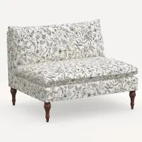 2206RPCAVBLKCRMLCB Rifle Paper Co. Louie Aviary Cream & Black Armless Loveseat