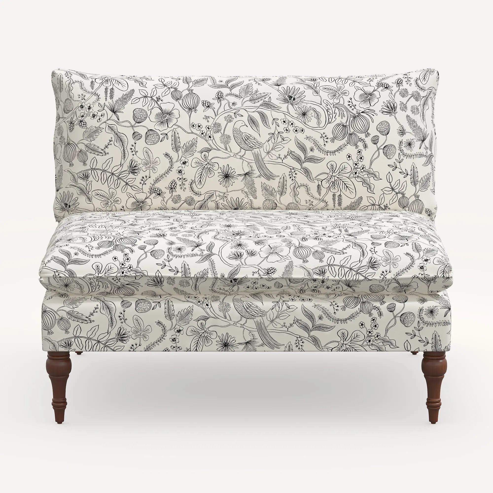 2206RPCAVBLKCRMLCB Rifle Paper Co. Louie Aviary Cream & Black Armless Loveseat-1