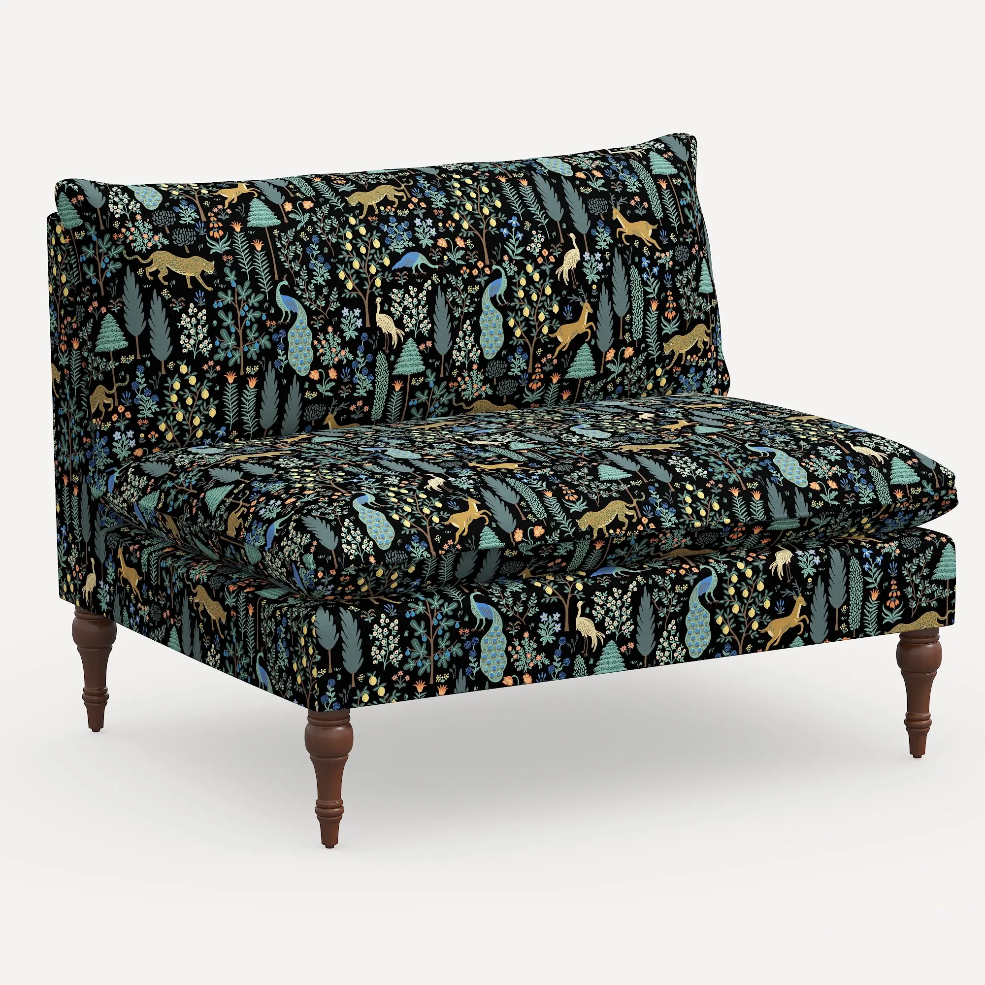 2206RPCMNBLKLCB Rifle Paper Co. Louie Menagerie Black Armless Loveseat-2