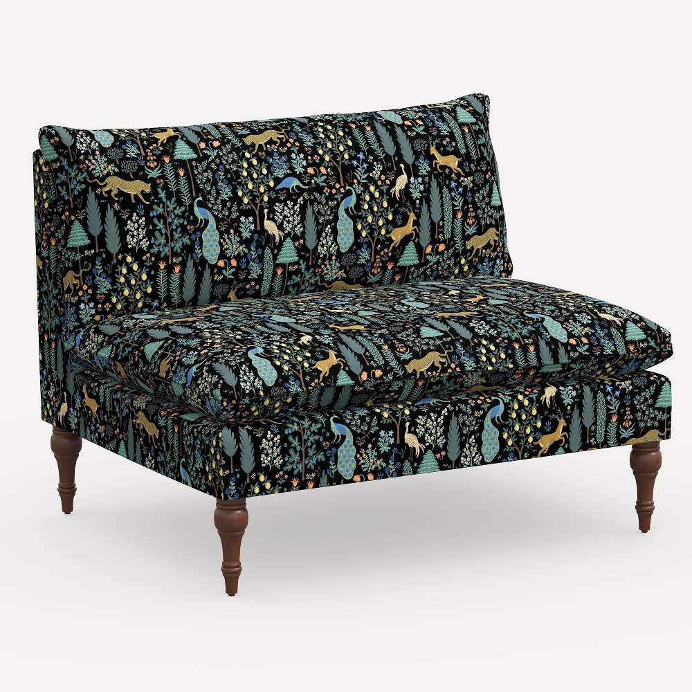 Rifle Paper Co. Louie Menagerie Black Armless Loveseat