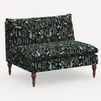2206RPCMNBLKLCB Rifle Paper Co. Louie Menagerie Black Armless Loveseat
