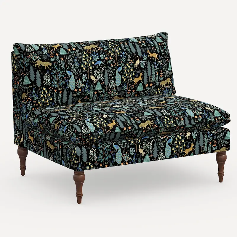 Rifle Paper Co. Louie Menagerie Black Armless Loveseat