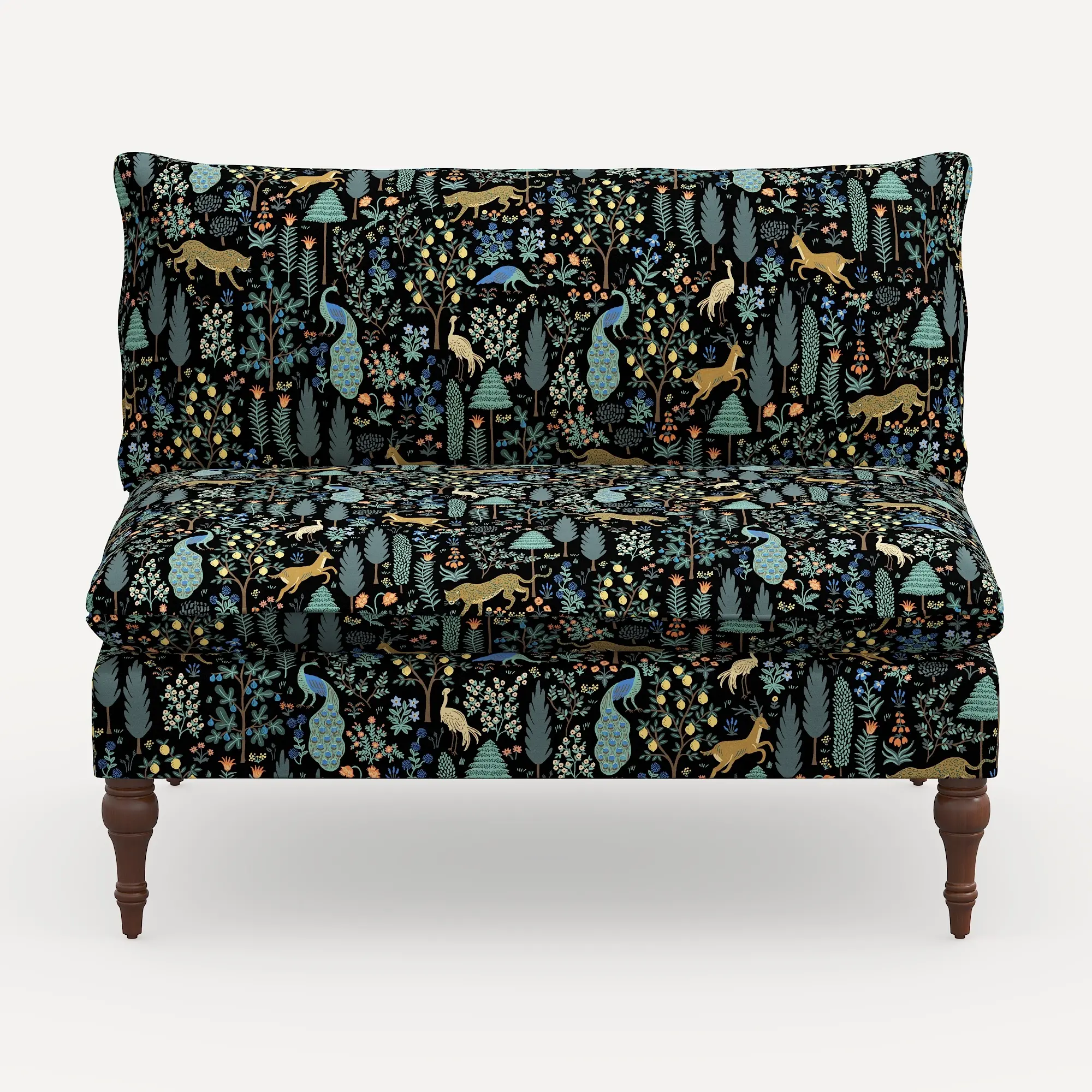 2206RPCMNBLKLCB Rifle Paper Co. Louie Menagerie Black Armless Loveseat-1
