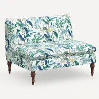 2206RPCPCBLWHLCB Rifle Paper Co. Louie Blue Peacock Armless Loveseat