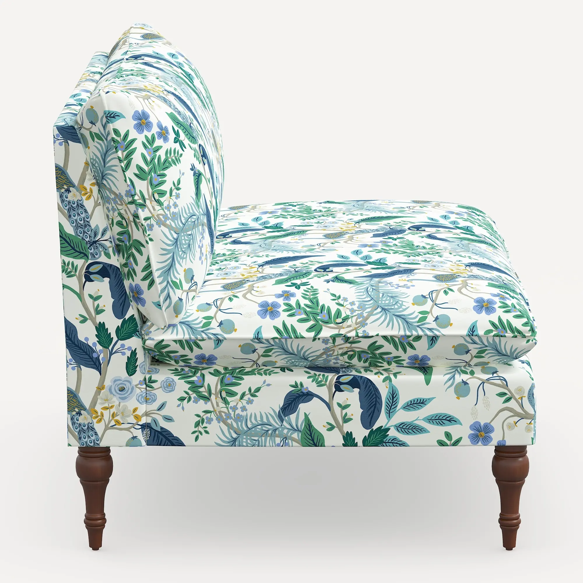 2206RPCPCBLWHLCB Rifle Paper Co. Louie Blue Peacock Armless Loveseat-3