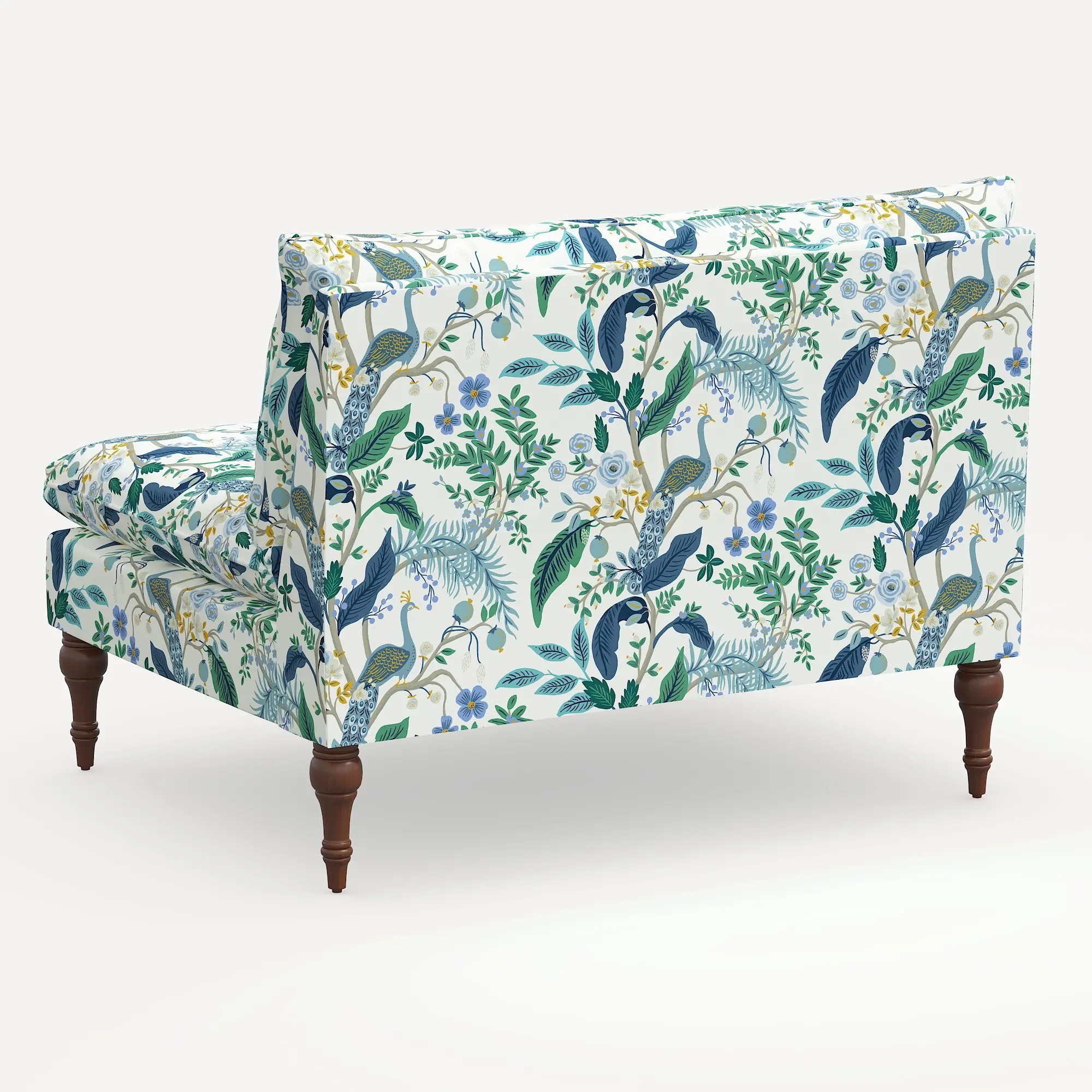 2206RPCPCBLWHLCB Rifle Paper Co. Louie Blue Peacock Armless Loveseat-4