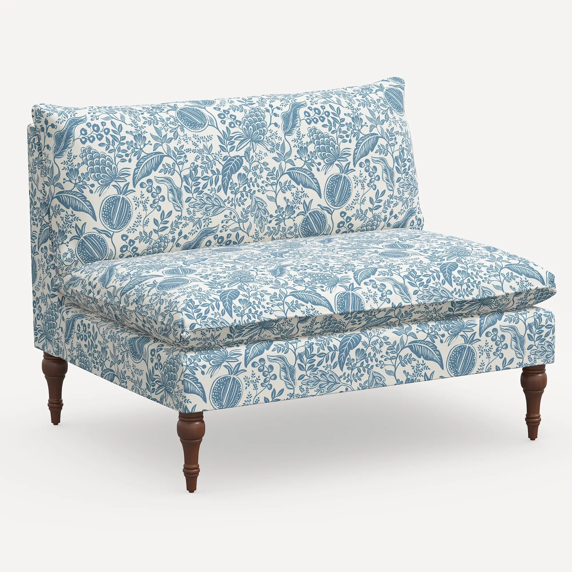 2206RPCPMBLULCB Rifle Paper Co. Louie Blue Pomegranate Armless Loveseat-2