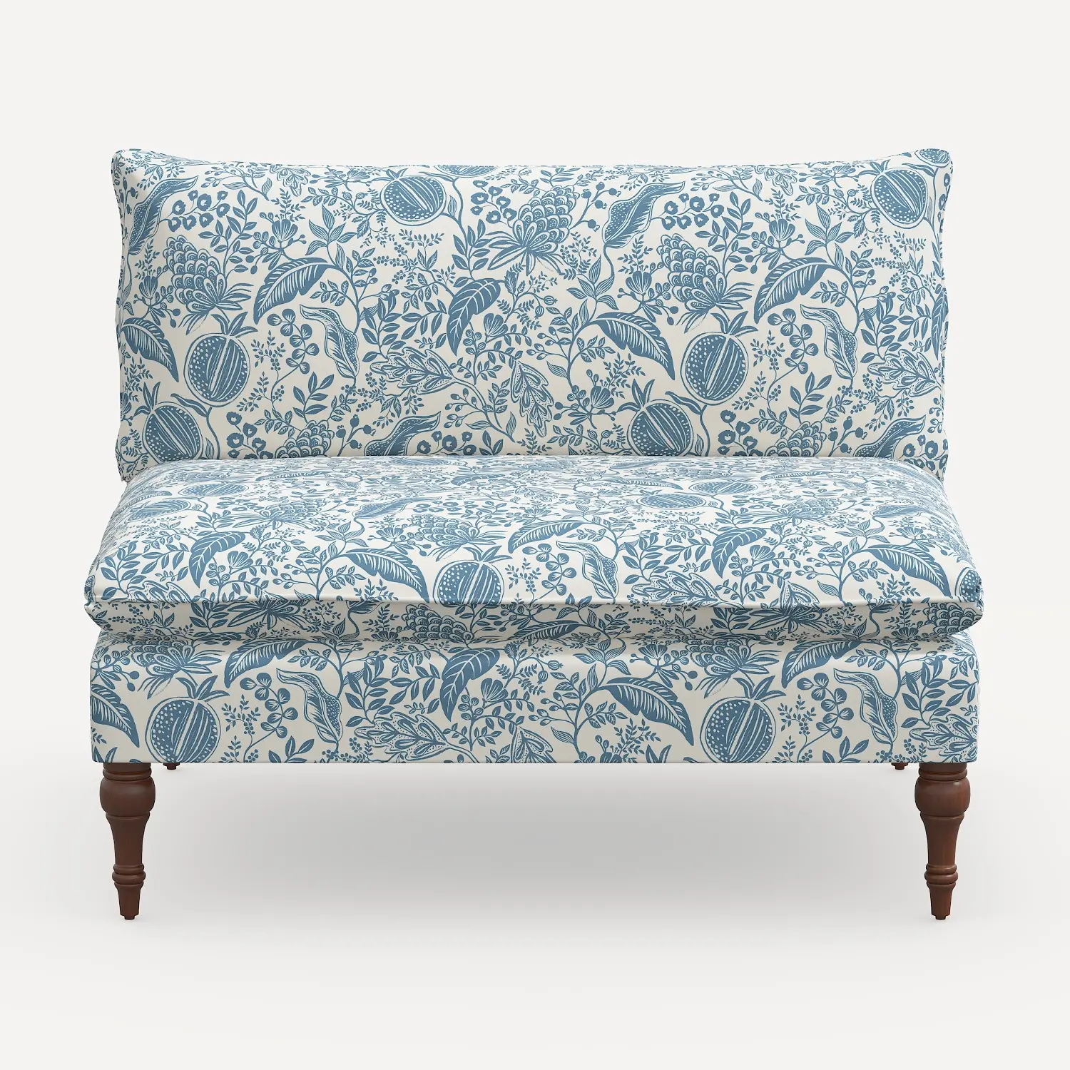 2206RPCPMBLULCB Rifle Paper Co. Louie Blue Pomegranate Armless Loveseat-1