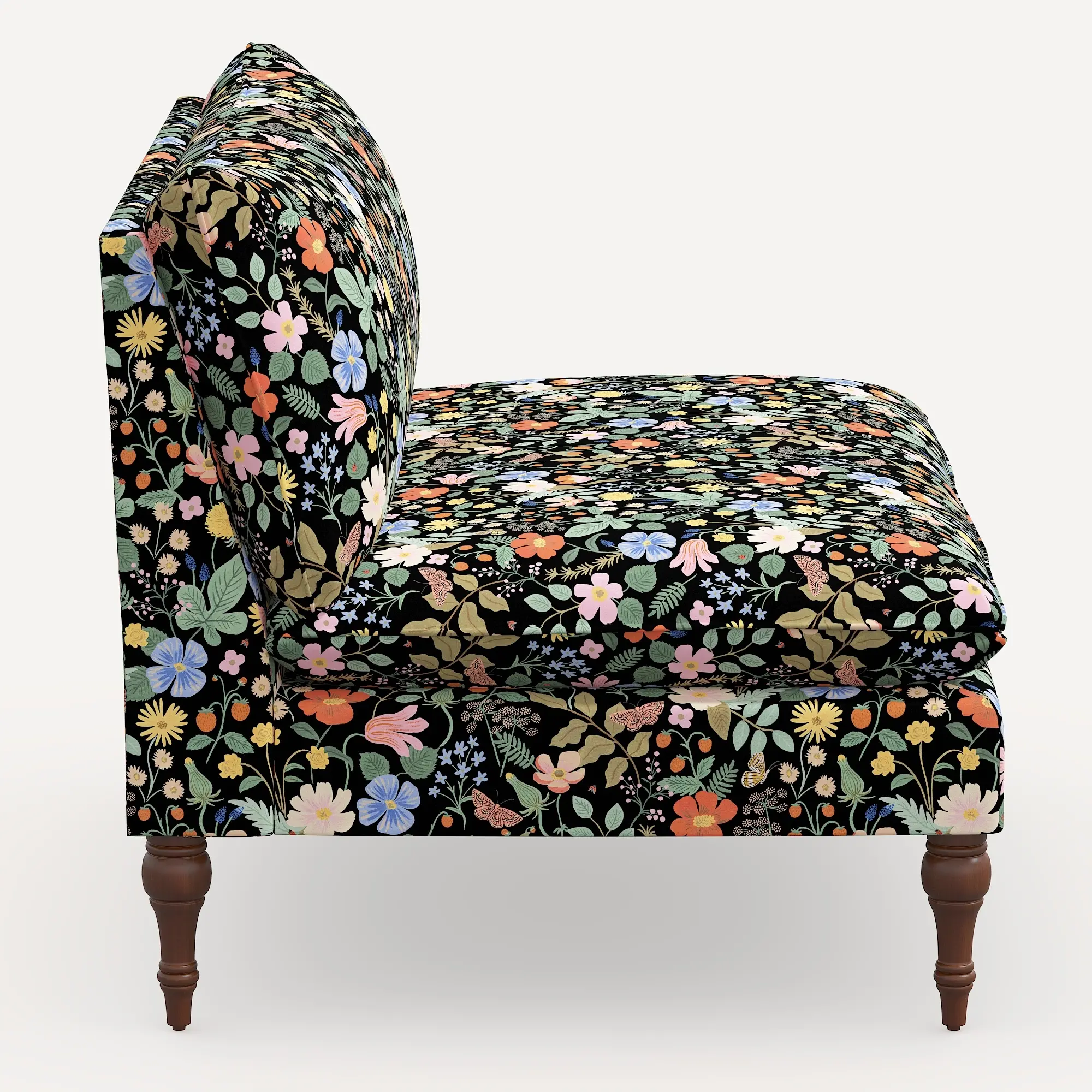 2206RPCSTFLBLKLCB Rifle Paper Co. Louie Black Strawberry Fields Armless Loveseat-4