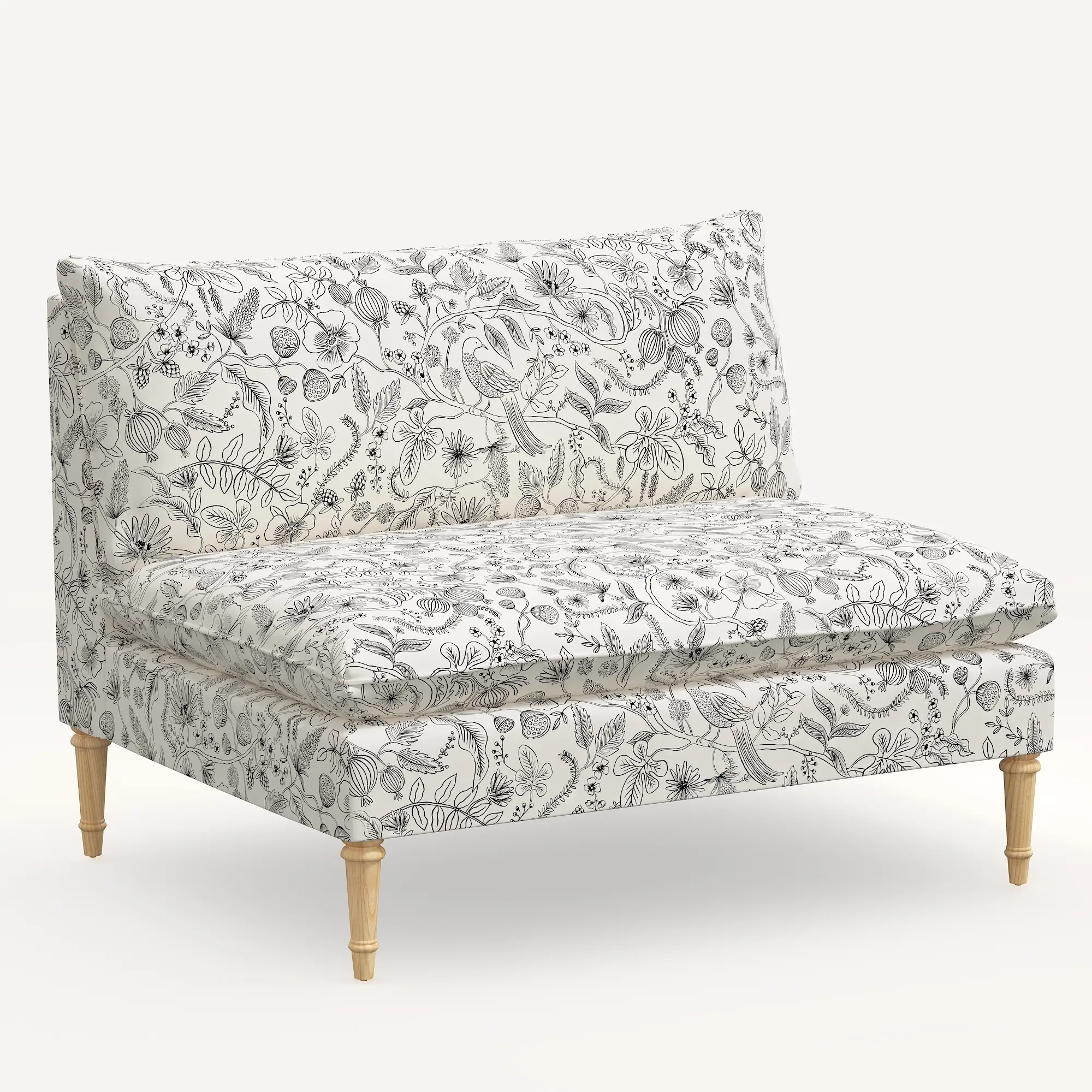 3206NATRPCAVBLKCRMLCB Rifle Paper Co. Louie Cream & Black Armless Loveseat-1