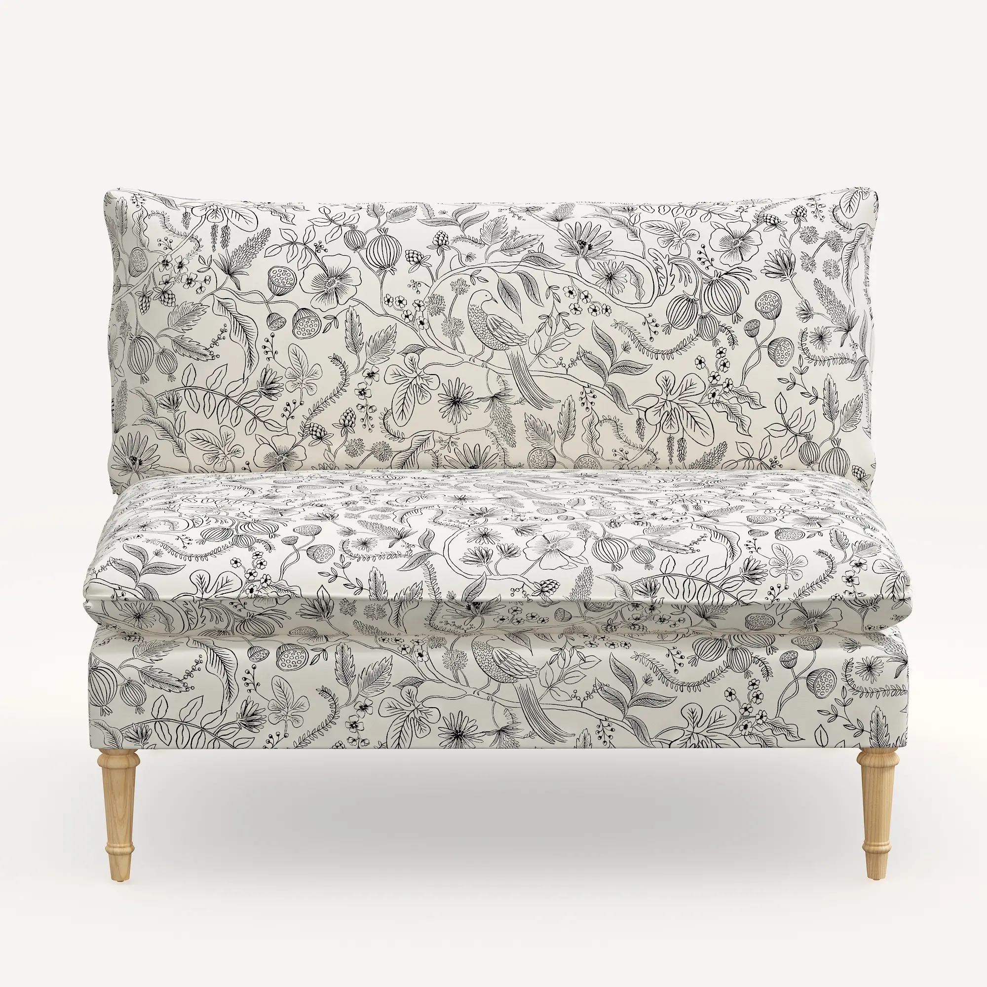 3206NATRPCAVBLKCRMLCB Rifle Paper Co. Louie Cream & Black Armless Loveseat-1