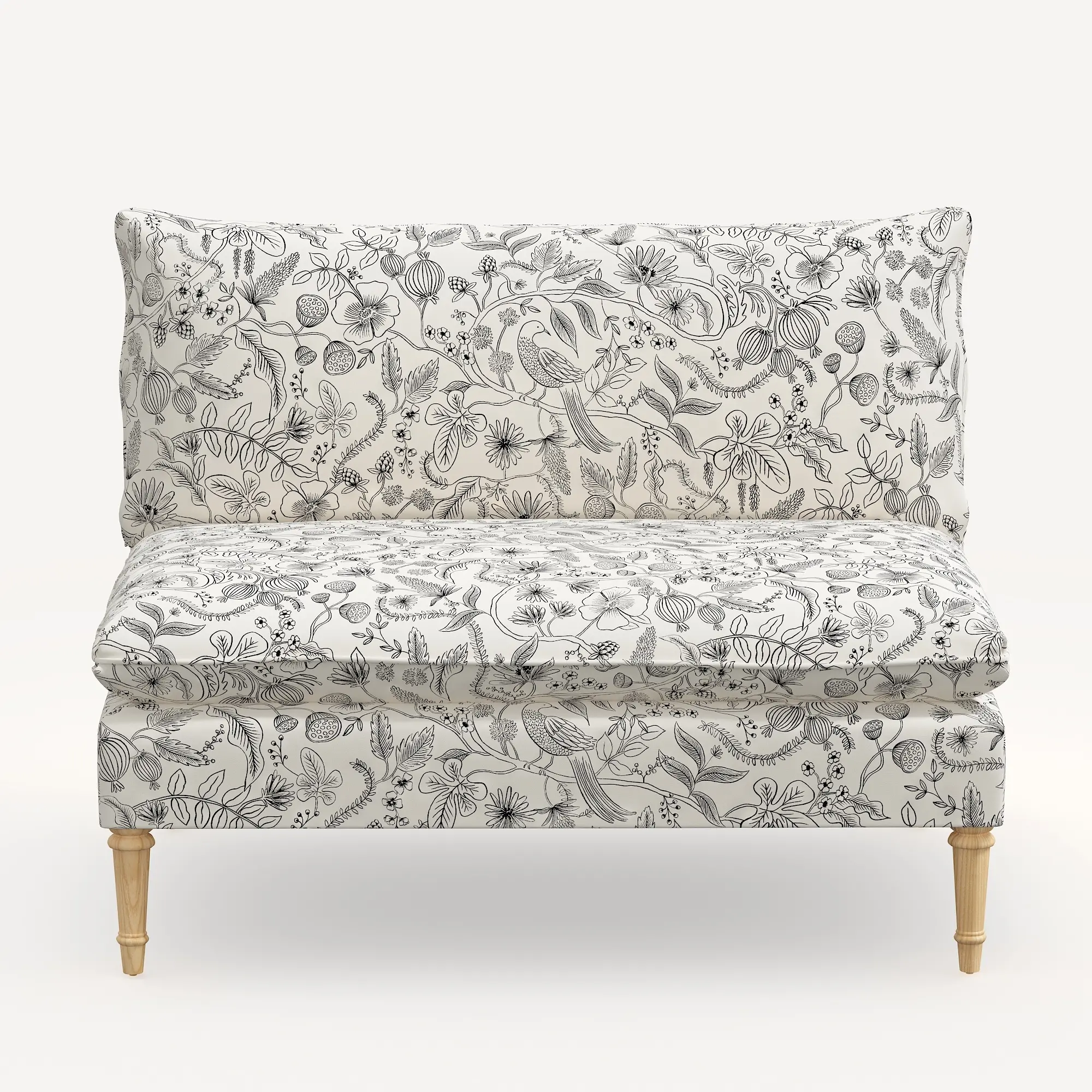 3206NATRPCAVBLKCRMLCB Rifle Paper Co. Louie Cream & Black Armless Loveseat-4