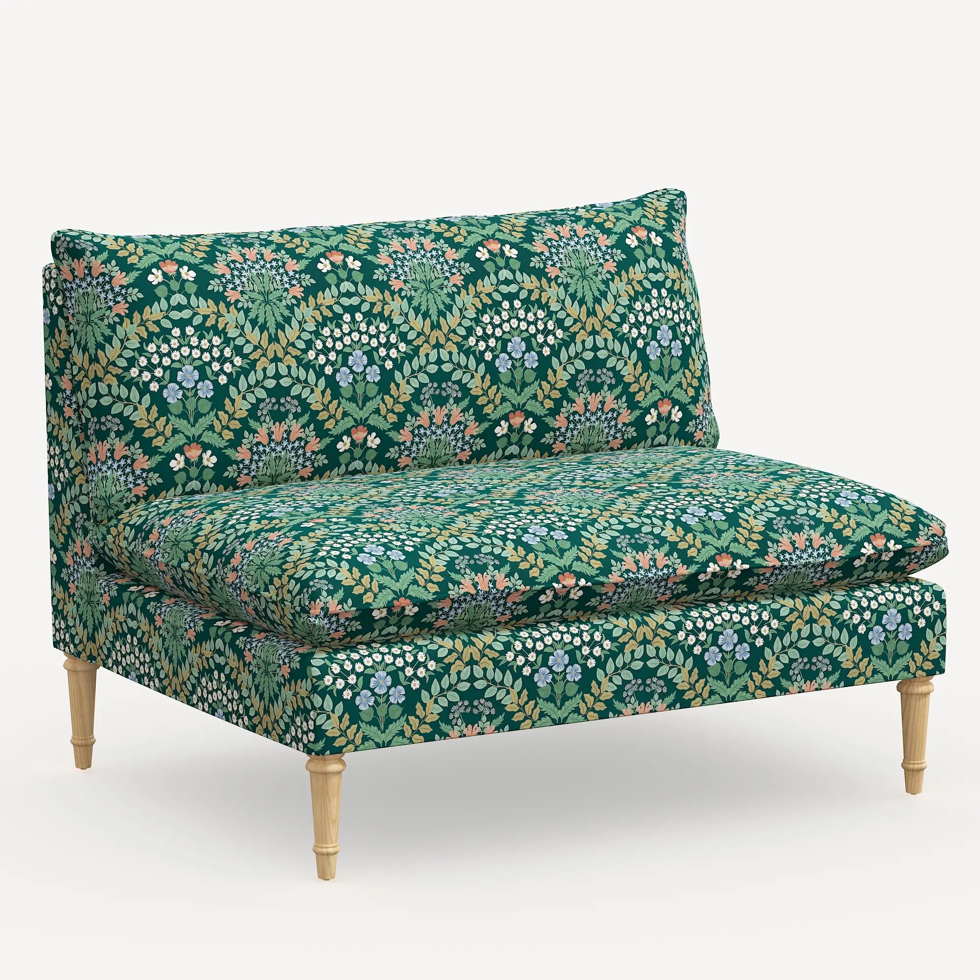 3206NATRPCBREMRLCB Rifle Paper Co. Louie Emerald Green Armless Loveseat-1