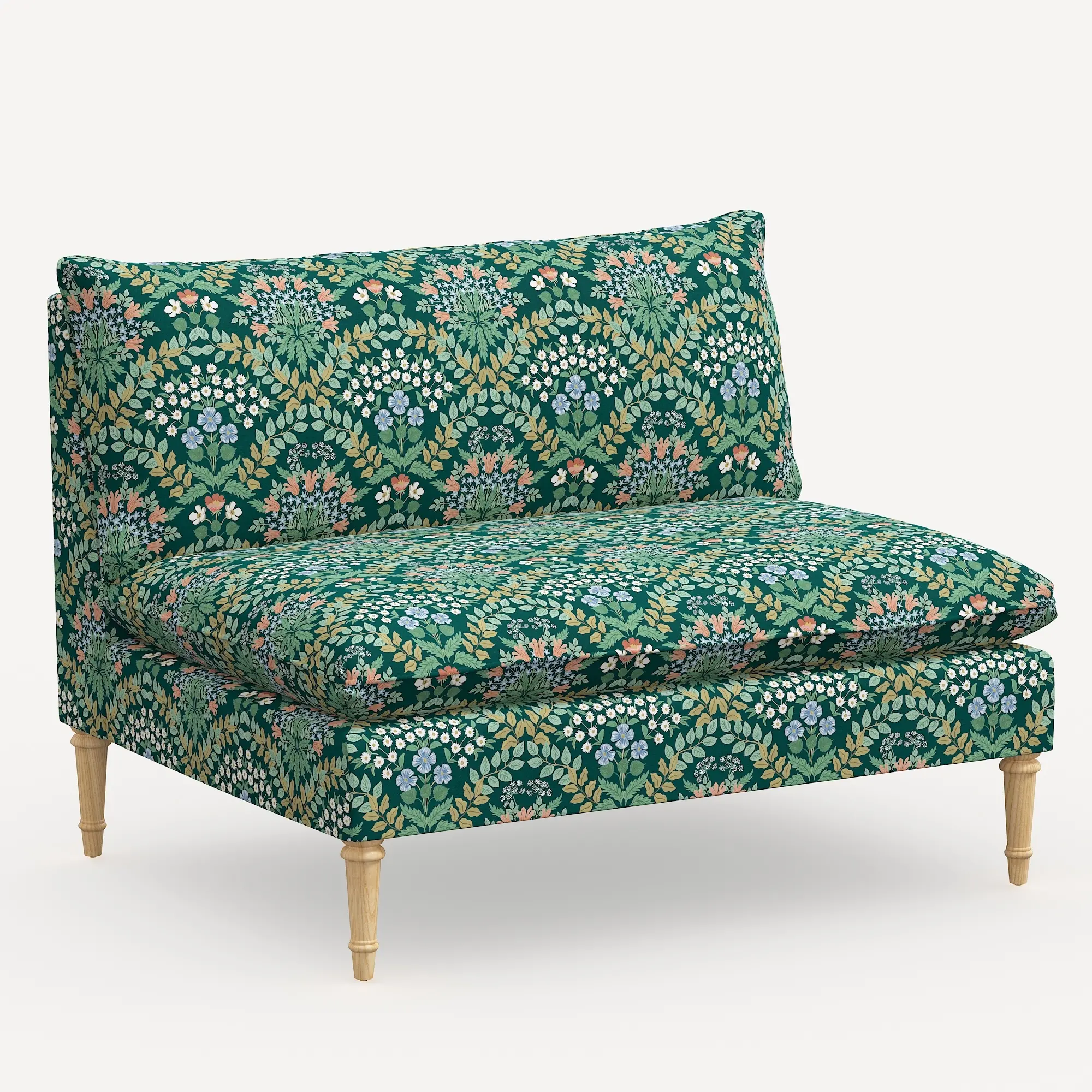 3206NATRPCBREMRLCB Rifle Paper Co. Louie Emerald Green Armless Loveseat-2