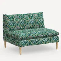 3206NATRPCBREMRLCB Rifle Paper Co. Louie Emerald Green Armless Loveseat