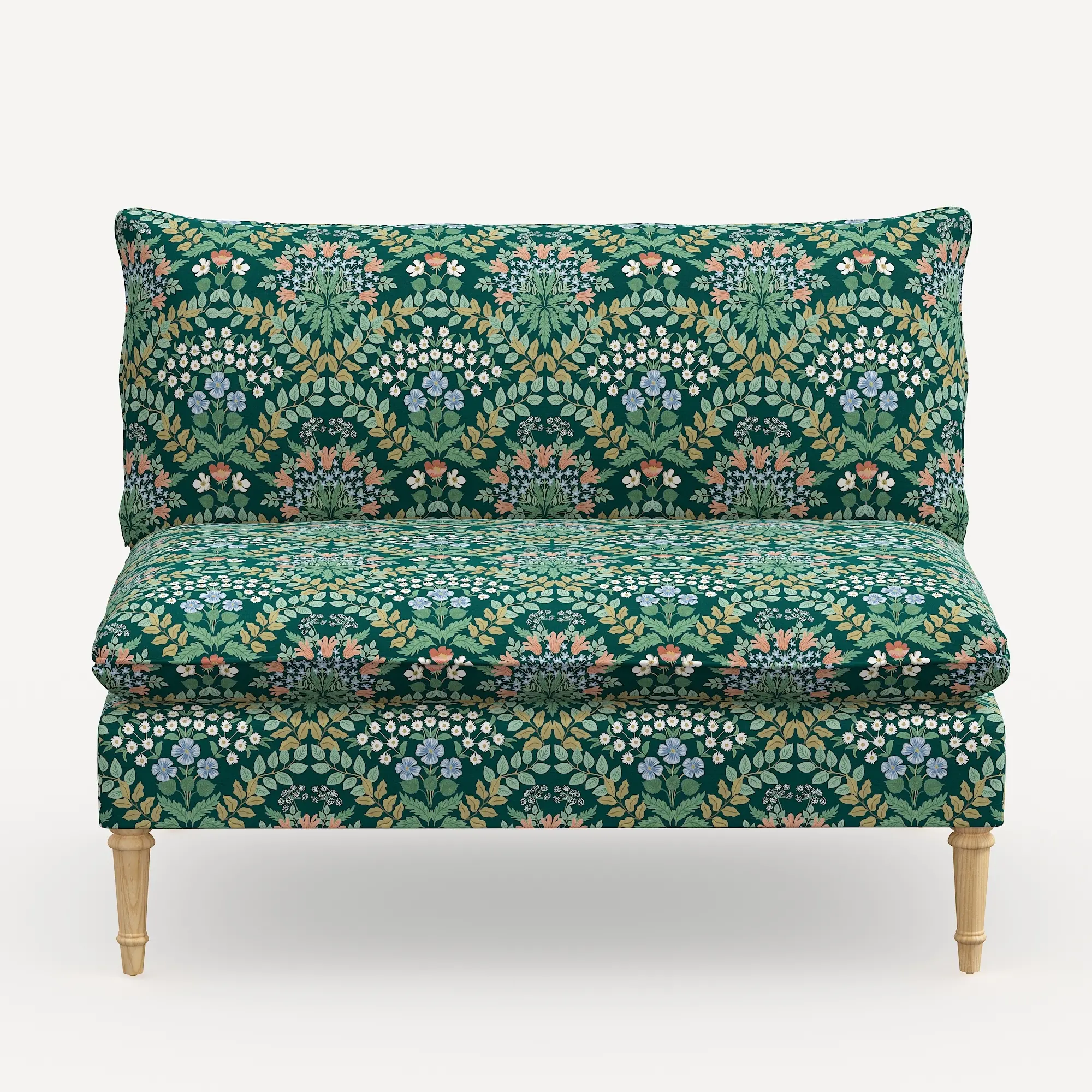 3206NATRPCBREMRLCB Rifle Paper Co. Louie Emerald Green Armless Loveseat-3