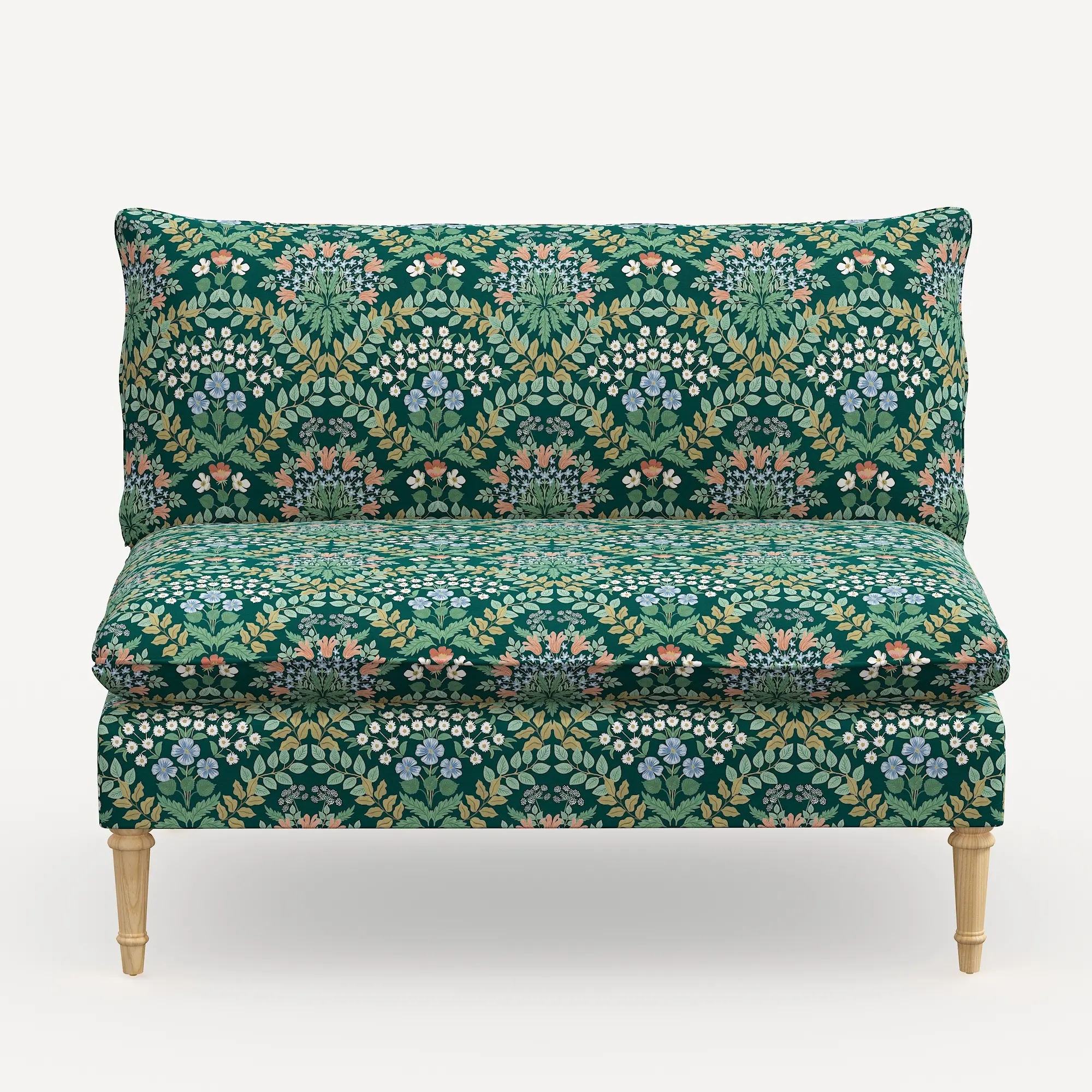 3206NATRPCBREMRLCB Rifle Paper Co. Louie Emerald Green Armless Loveseat-1