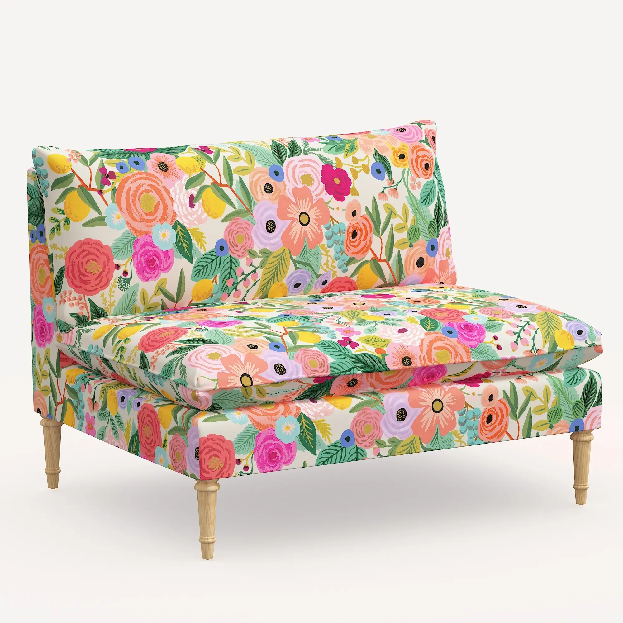 3206NATRPCGRPRTLCB Rifle Paper Co. Louie Garden Party Pink Armless Loveseat-2