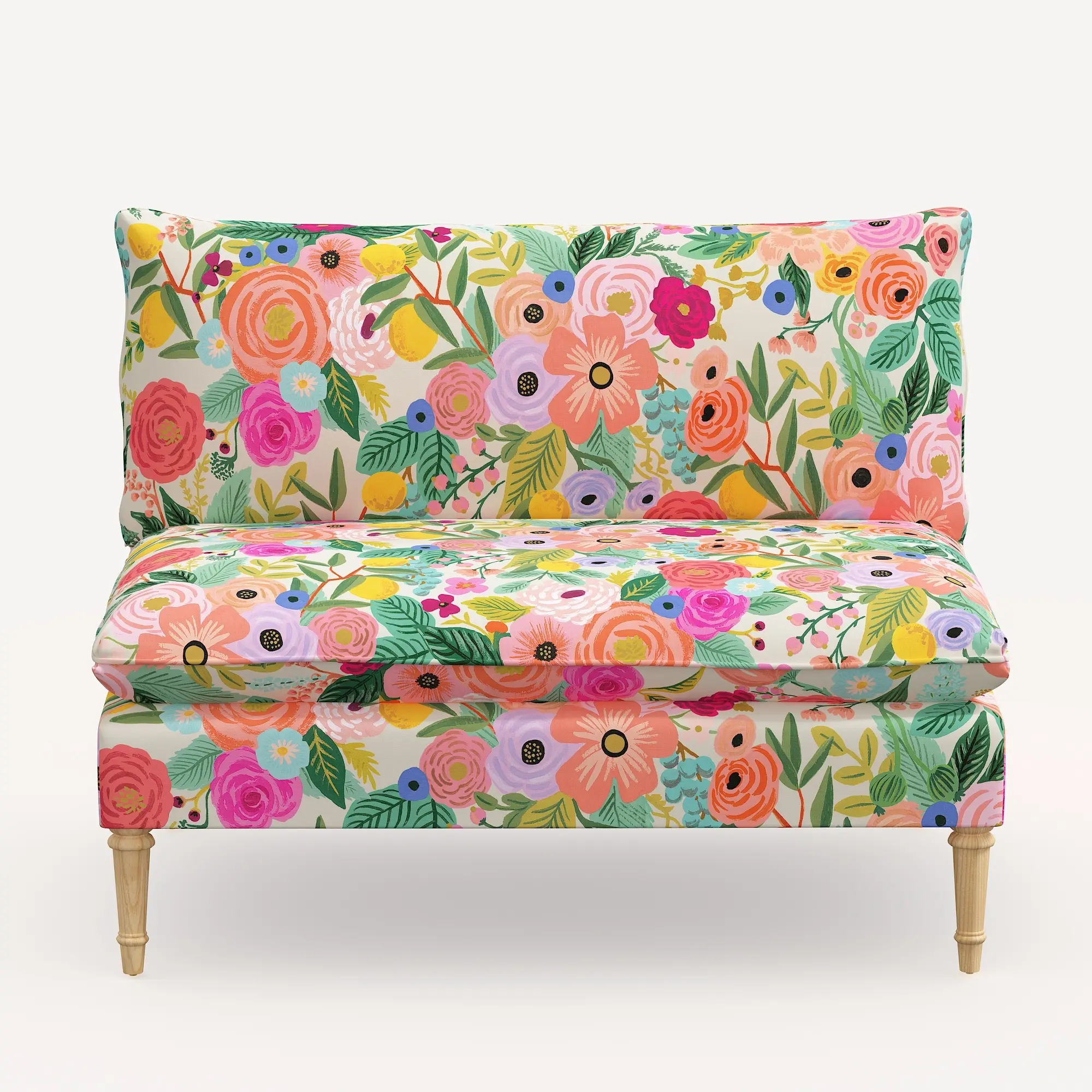 3206NATRPCGRPRTLCB Rifle Paper Co. Louie Garden Party Pink Armless Loveseat-1