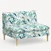 3206NATRPCPCBLWHLCB Rifle Paper Co. Louie Blue Peacock Armless Loveseat