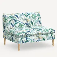 3206NATRPCPCBLWHLCB Rifle Paper Co. Louie Blue Peacock Armless Loveseat