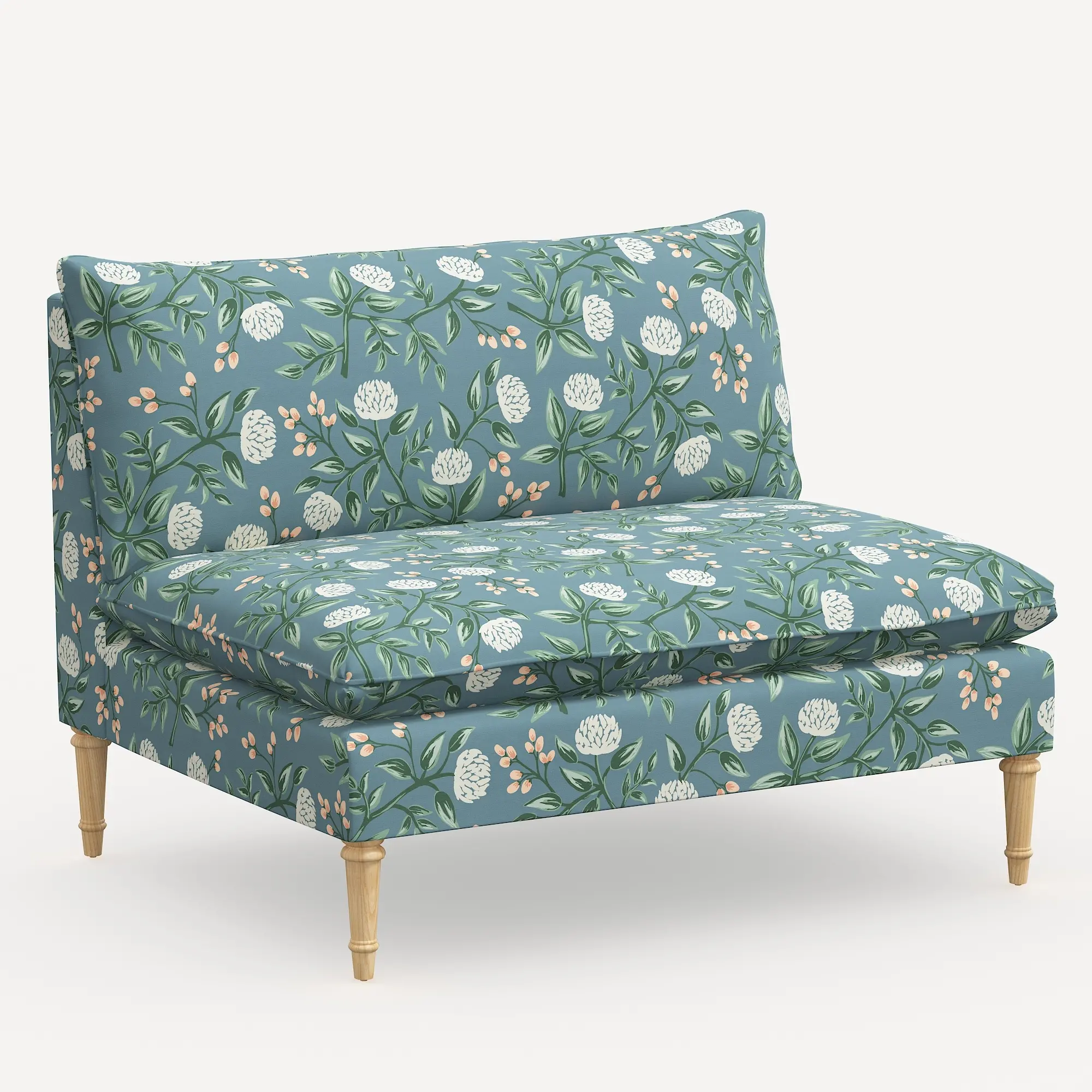 3206NATRPCPNEMRLCB Rifle Paper Co. Louie Emerald Peonies Armless Loveseat-2