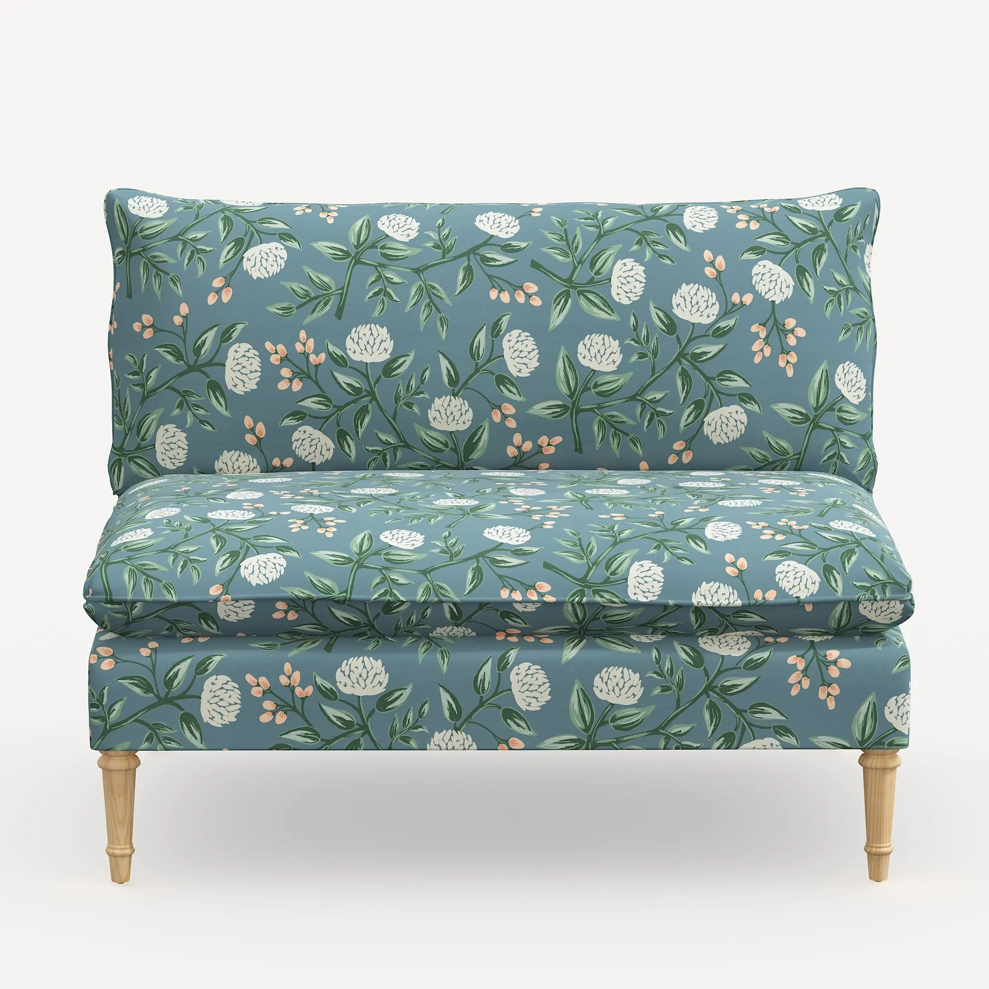 3206NATRPCPNEMRLCB Rifle Paper Co. Louie Emerald Peonies Armless Loveseat-3