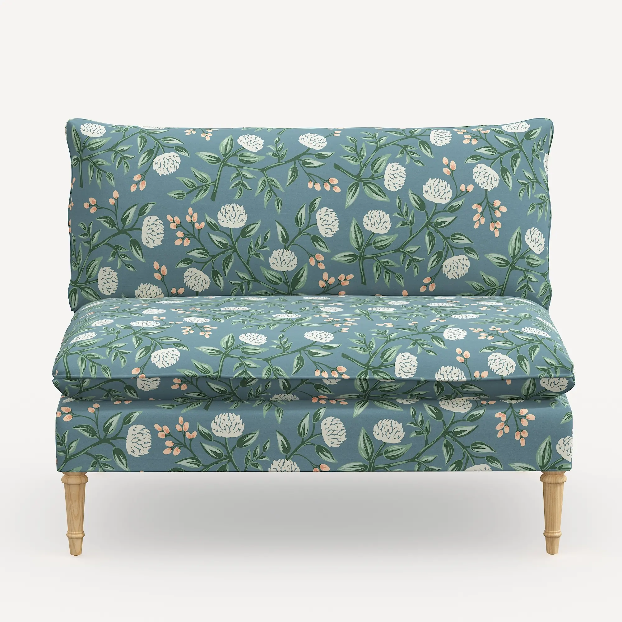 3206NATRPCPNEMRLCB Rifle Paper Co. Louie Emerald Peonies Armless Loveseat-1
