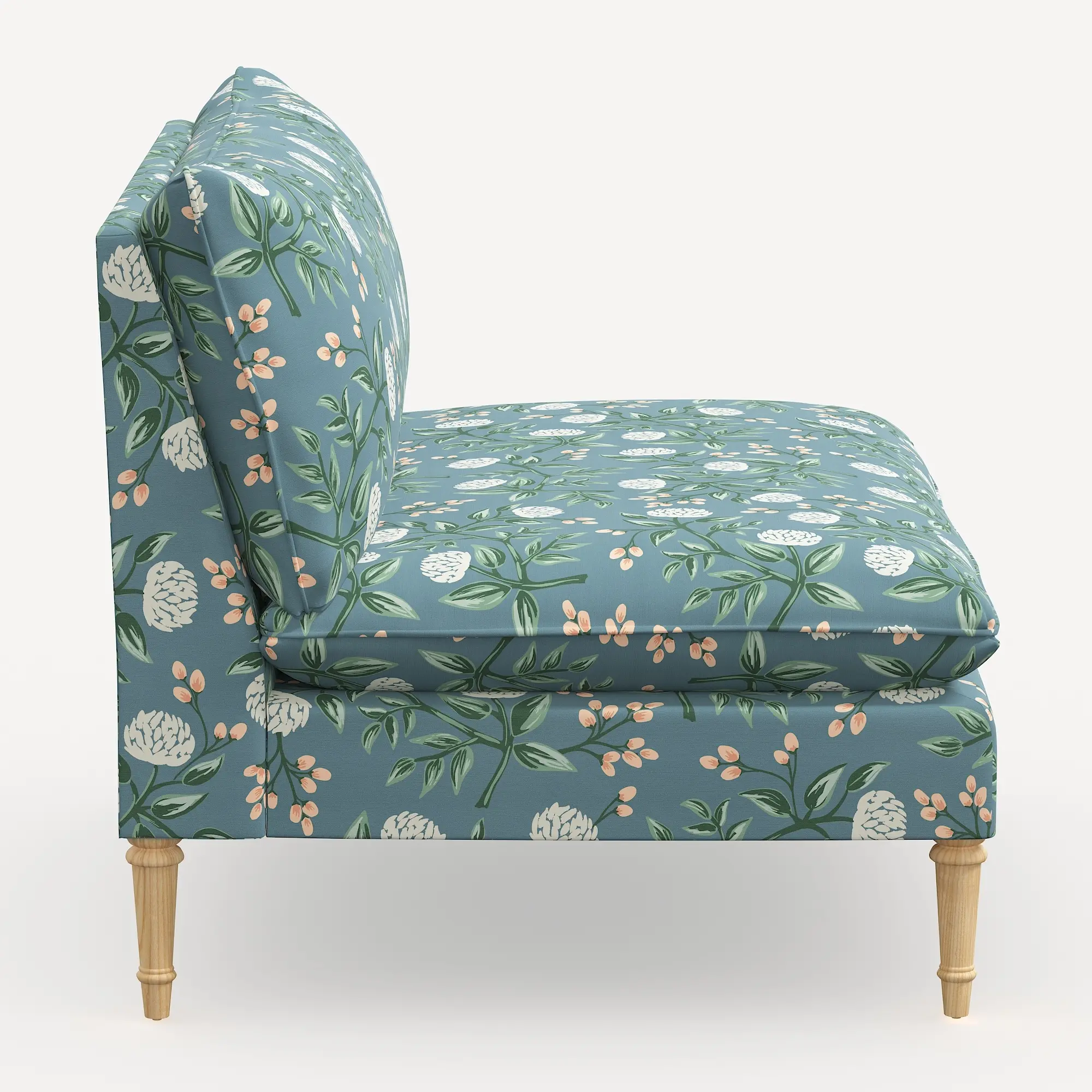 3206NATRPCPNEMRLCB Rifle Paper Co. Louie Emerald Peonies Armless Loveseat-3