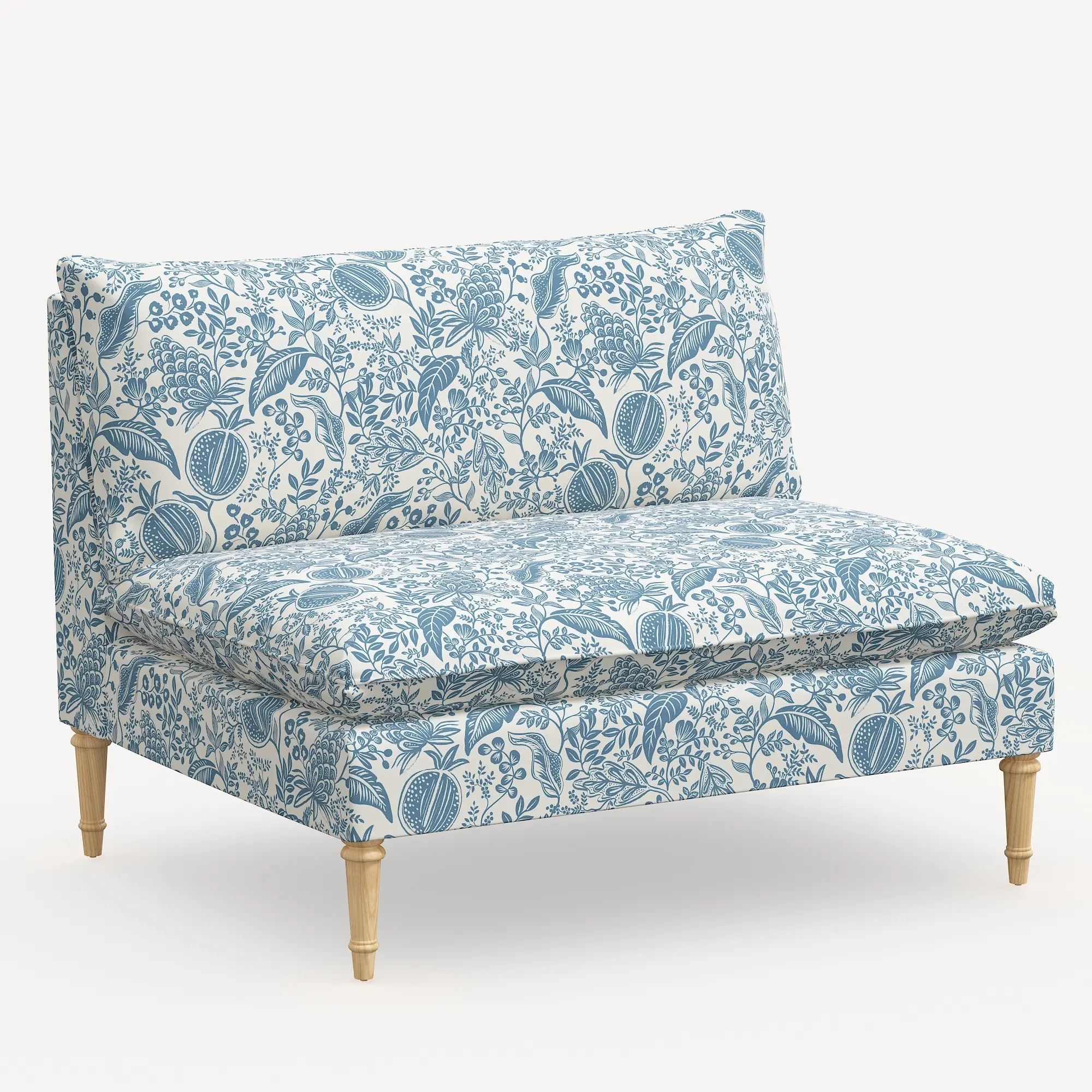 3206NATRPCPMBLULCB Rifle Paper Co. Louie Blue Pomegranate Armless Loveseat-2