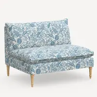 3206NATRPCPMBLULCB Rifle Paper Co. Louie Blue Pomegranate Armless Loveseat