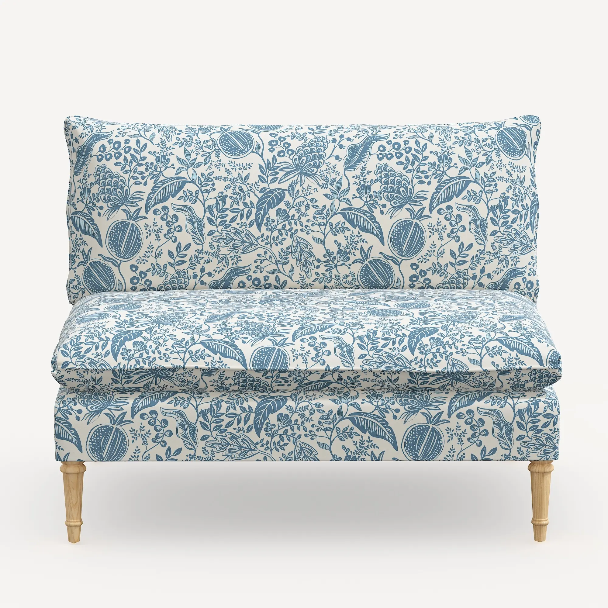3206NATRPCPMBLULCB Rifle Paper Co. Louie Blue Pomegranate Armless Loveseat-1