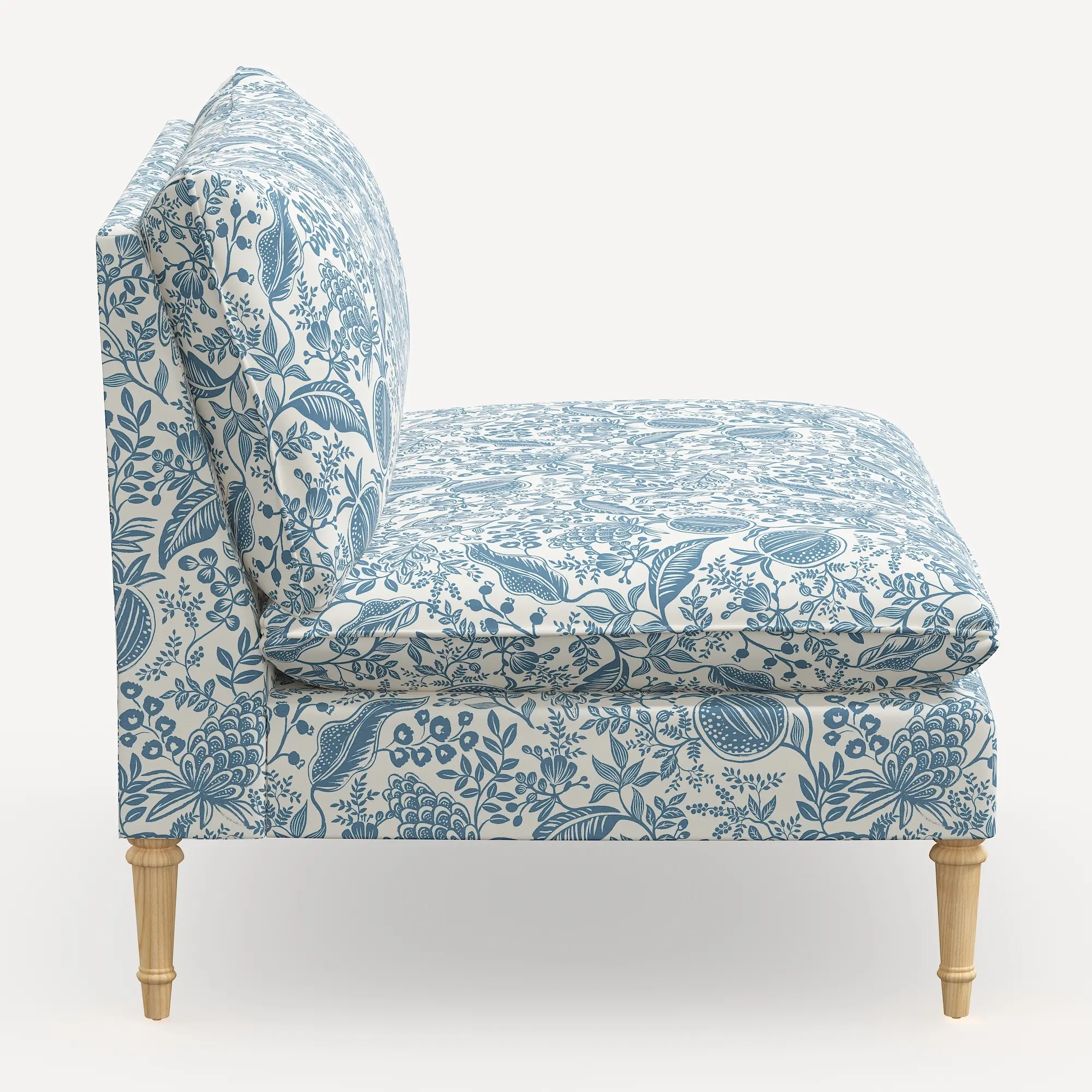 3206NATRPCPMBLULCB Rifle Paper Co. Louie Blue Pomegranate Armless Loveseat-3