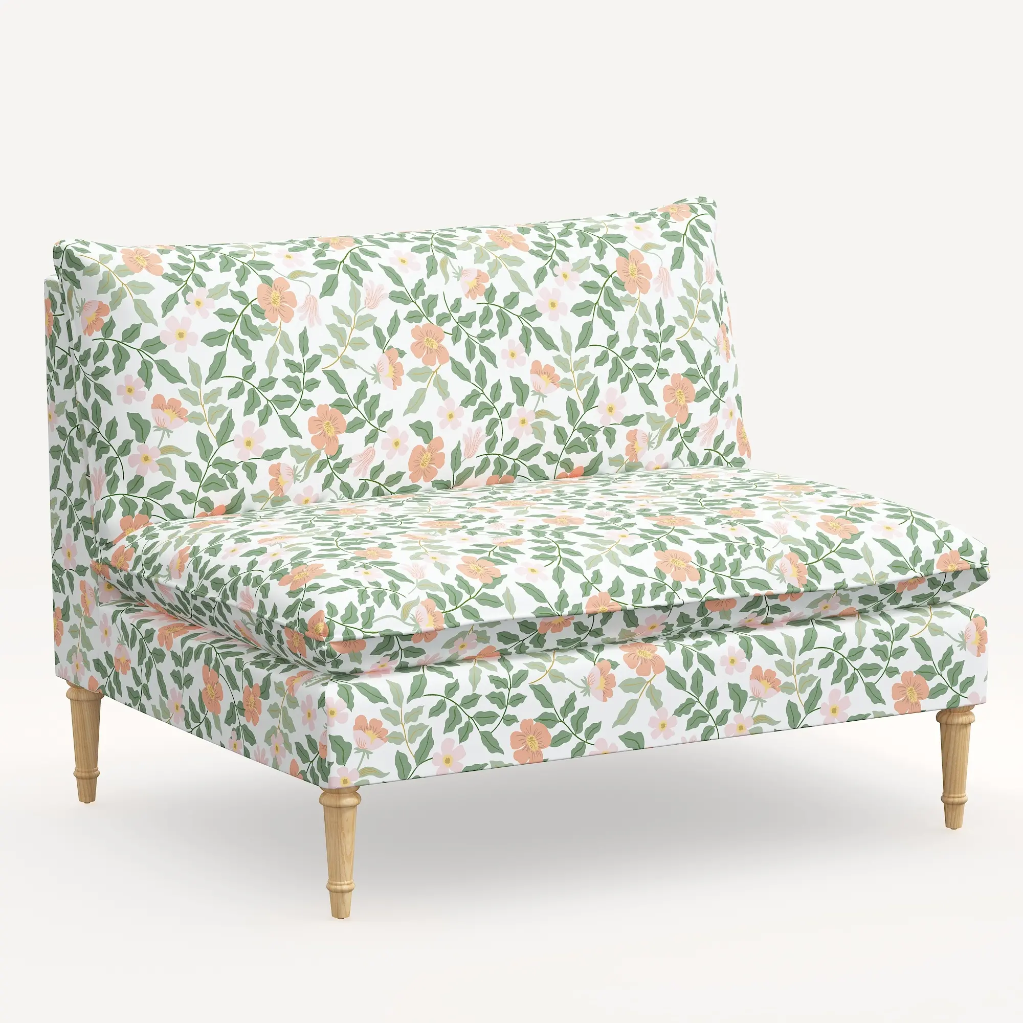 3206NATRPCPRBLSCRMLCB Rifle Paper Co. Louie Primrose Blush Armless Loveseat-1