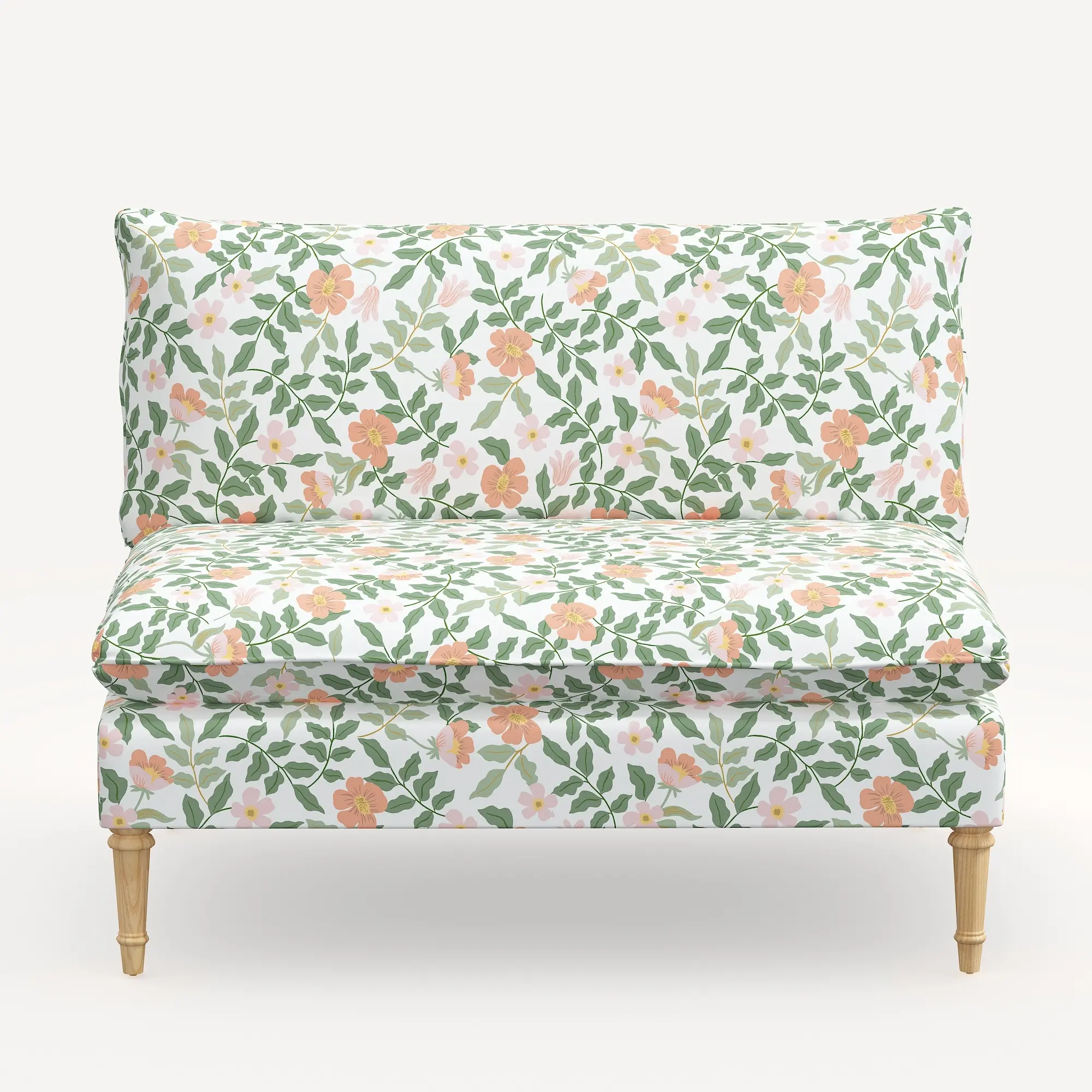 3206NATRPCPRBLSCRMLCB Rifle Paper Co. Louie Primrose Blush Armless Loveseat-3